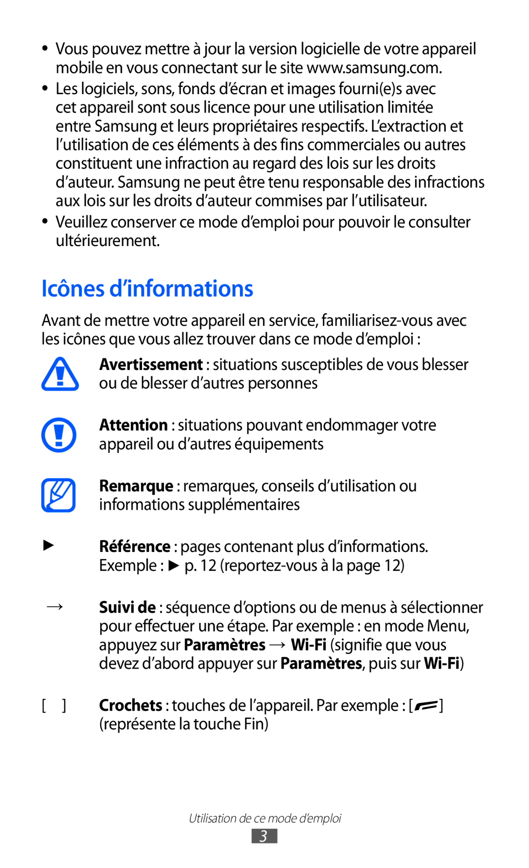 Samsung GT-S8600WSAXEF, GT-S8600HKASFR, GT-S8600HKAXEF, GT-S8600HKALPM manual Icônes d’informations, Représente la touche Fin 