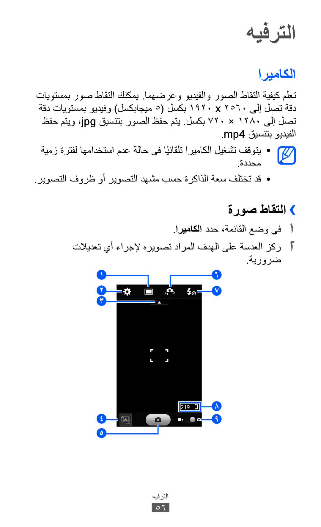 Samsung GT-S8600HKAJED, GT-S8600HKASKZ, GT-S8600HKAAFG, GT-S8600HKABTC manual هيفرتلا, اريماكلا, ةروص طاقتلا››, ةيرورض 