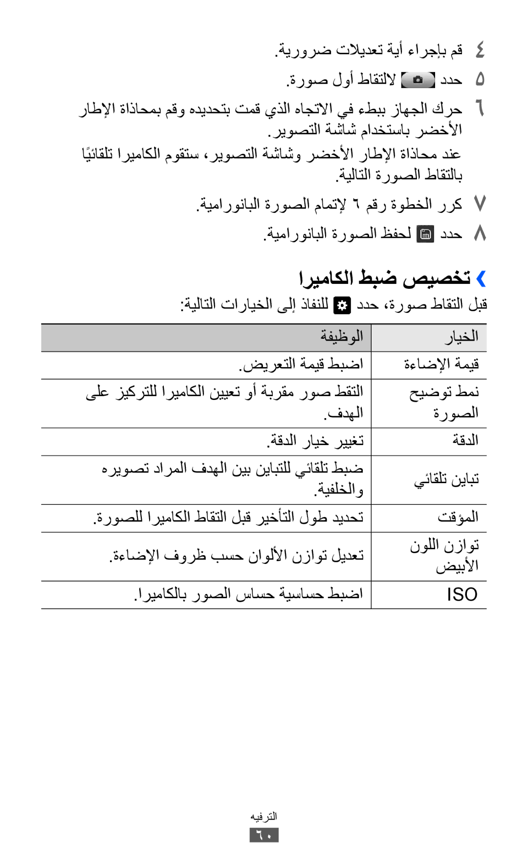 Samsung GT-S8600HKASKZ, GT-S8600HKAAFG اريماكلا طبض صيصخت››, ةيرورض تلايدعت ةيأ ءارجإب مق4, ةيلاتلا تارايخلا ىلإ ذافنلل 