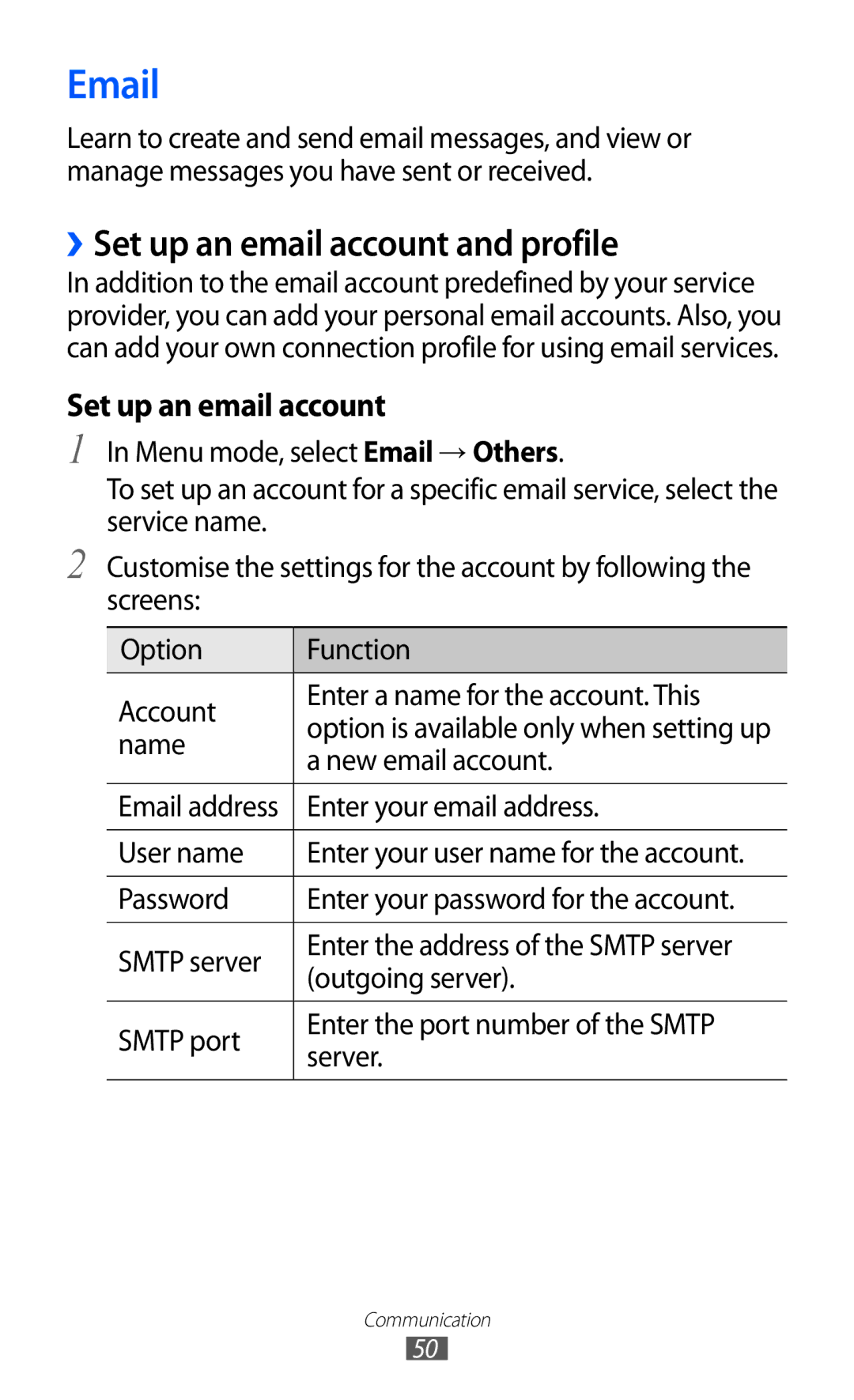 Samsung GT-S8600HKAJED, GT-S8600HKASKZ, GT-S8600HKAAFG, GT-S8600HKABTC, GT-S8600HKAKSA ››Set up an email account and profile 