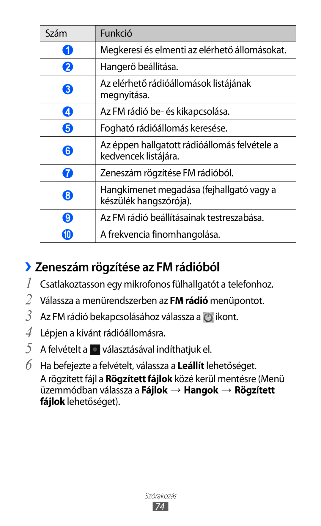 Samsung GT-S8600WSAPRT, GT-S8600HKATPL, GT-S8600HKAPRT, GT-S8600HKADBT, GT-S8600HKAXEO ››Zeneszám rögzítése az FM rádióból 