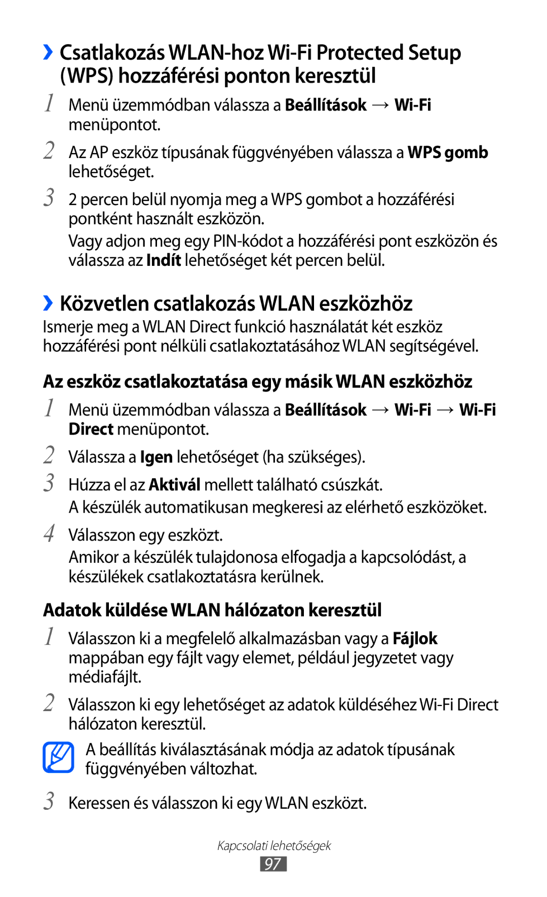 Samsung GT-S8600HKATMH manual ››Közvetlen csatlakozás Wlan eszközhöz, Az eszköz csatlakoztatása egy másik Wlan eszközhöz 