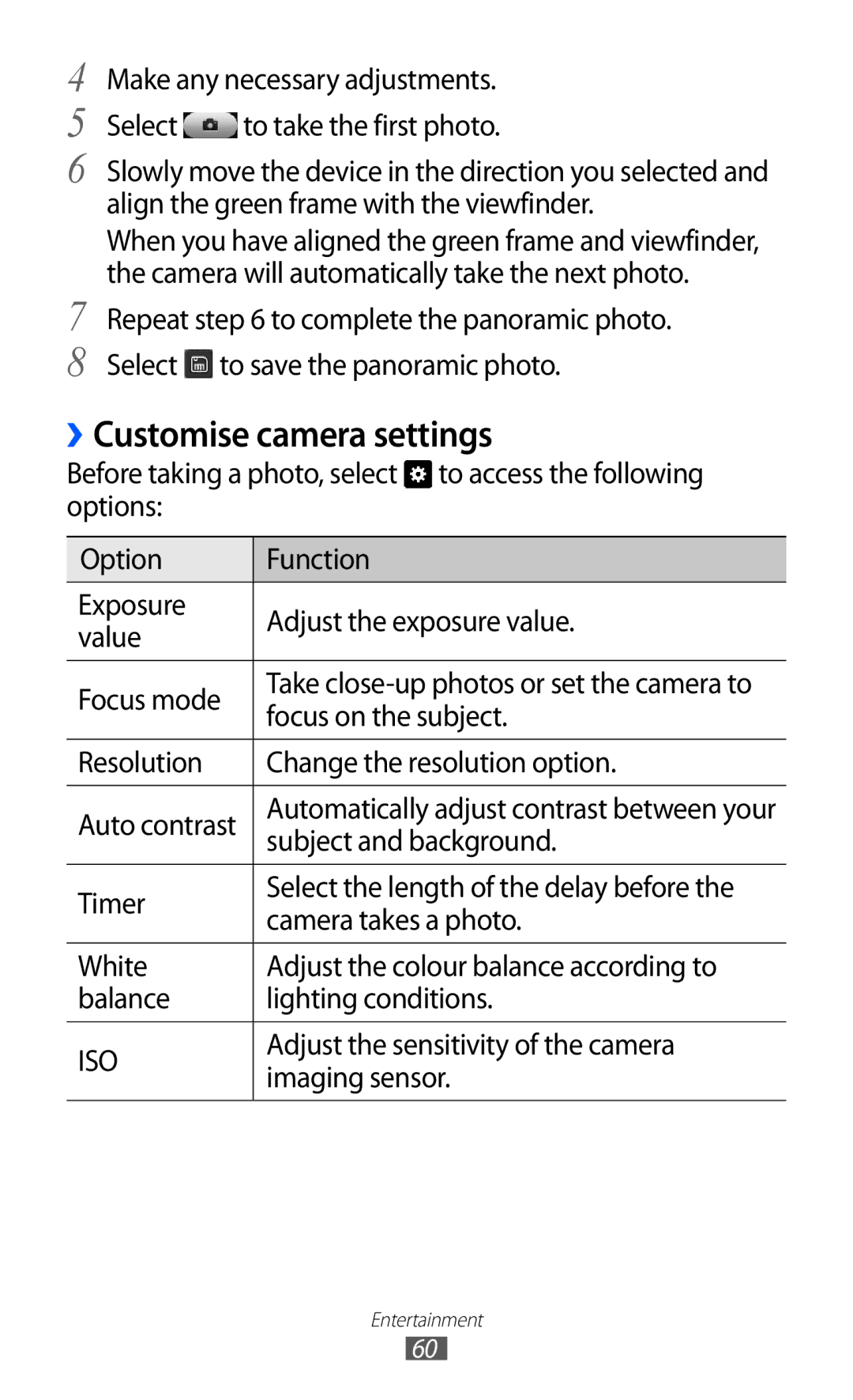 Samsung GT-S8600HKAVDC, GT-S8600HKAVD2, GT-S8600HKAVIA, GT-S8600HKATPL, GT-S8600HKAEPL manual ››Customise camera settings 