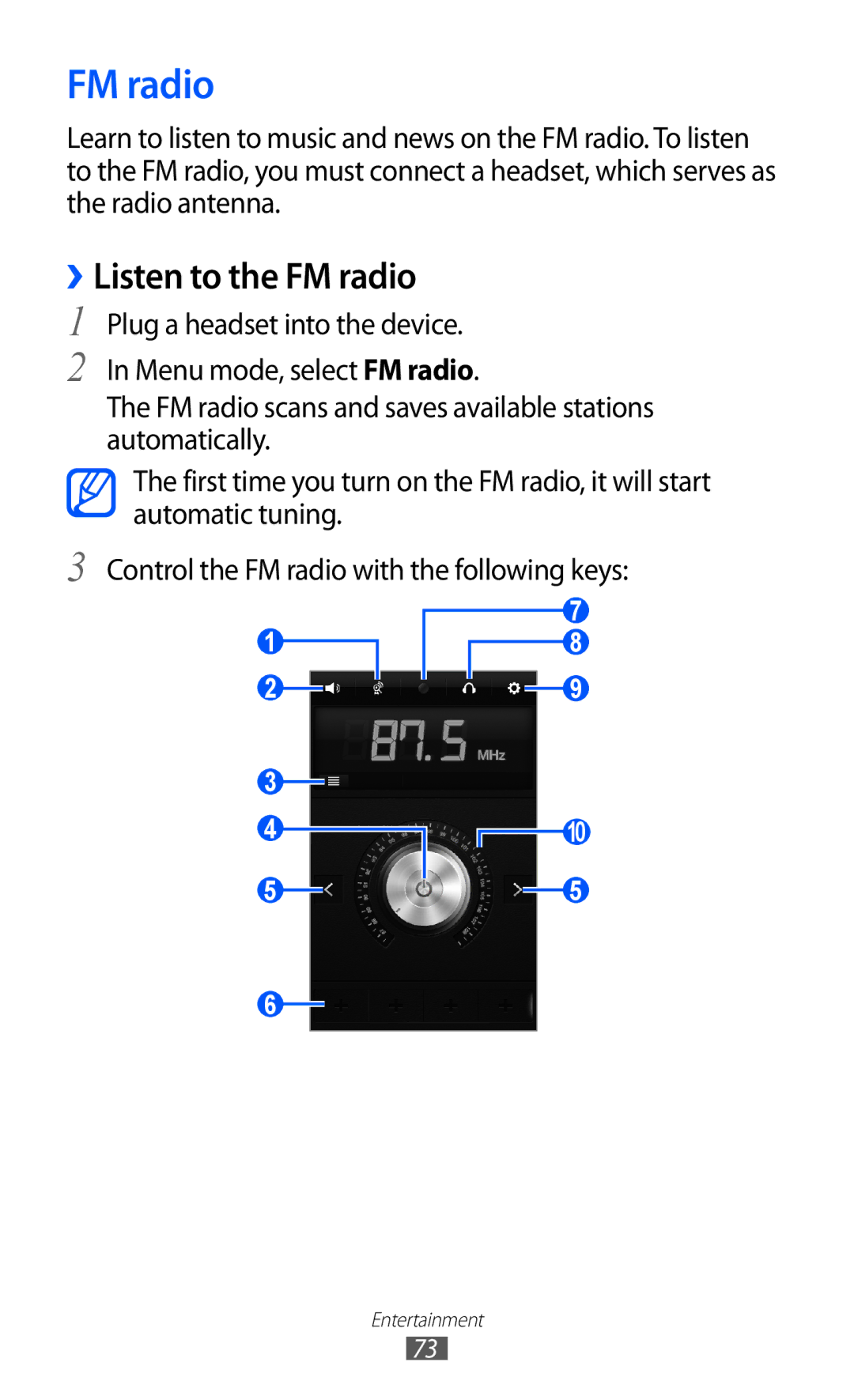 Samsung GT-S8600HKAEPL, GT-S8600HKAVD2, GT-S8600HKAVIA, GT-S8600HKATPL, GT-S8600HKAATO manual ››Listen to the FM radio 