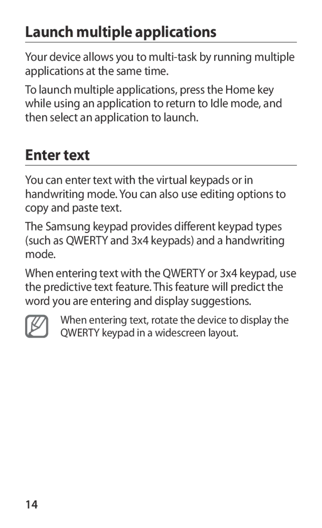 Samsung GT-S8600HKALPM, GT-S8600HKAVD2, GT-S8600HKAVIA, GT-S8600HKATPL manual Launch multiple applications, Enter text 