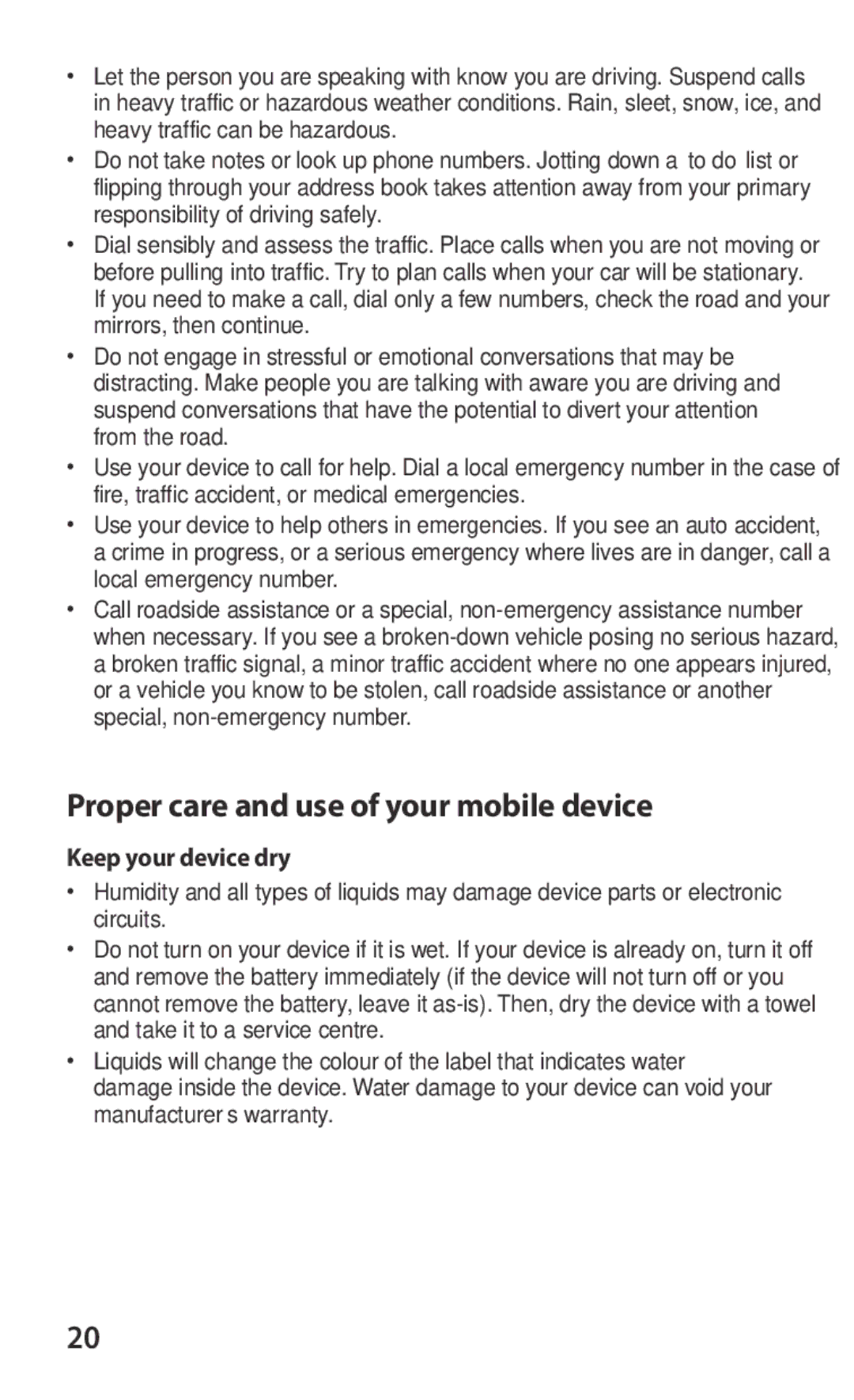 Samsung GT-S8600WSAITV, GT-S8600HKAVD2, GT-S8600HKAVIA manual Proper care and use of your mobile device, Keep your device dry 