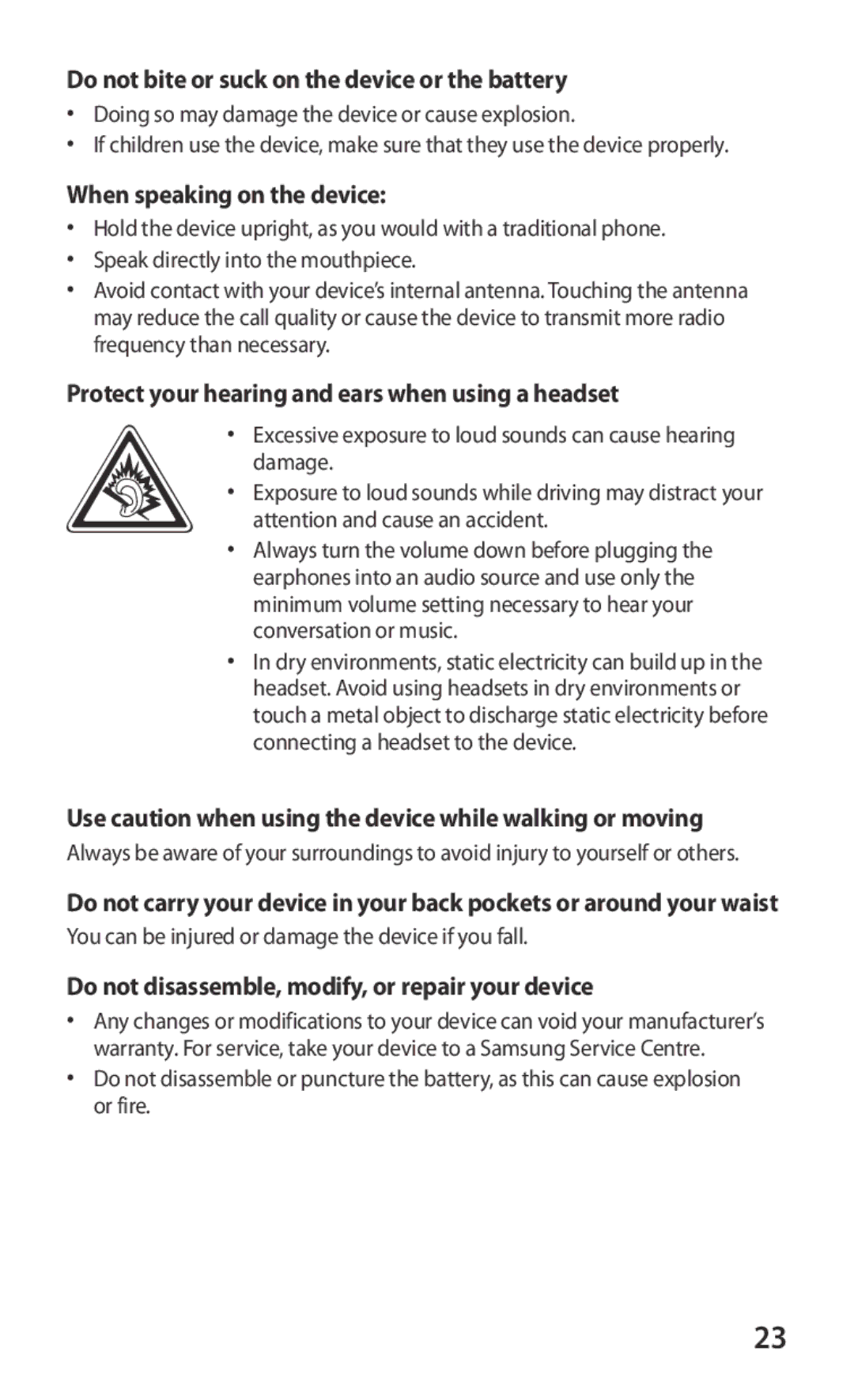 Samsung GT-S8600HKAPHE, GT-S8600HKAVD2 manual Do not bite or suck on the device or the battery, When speaking on the device 