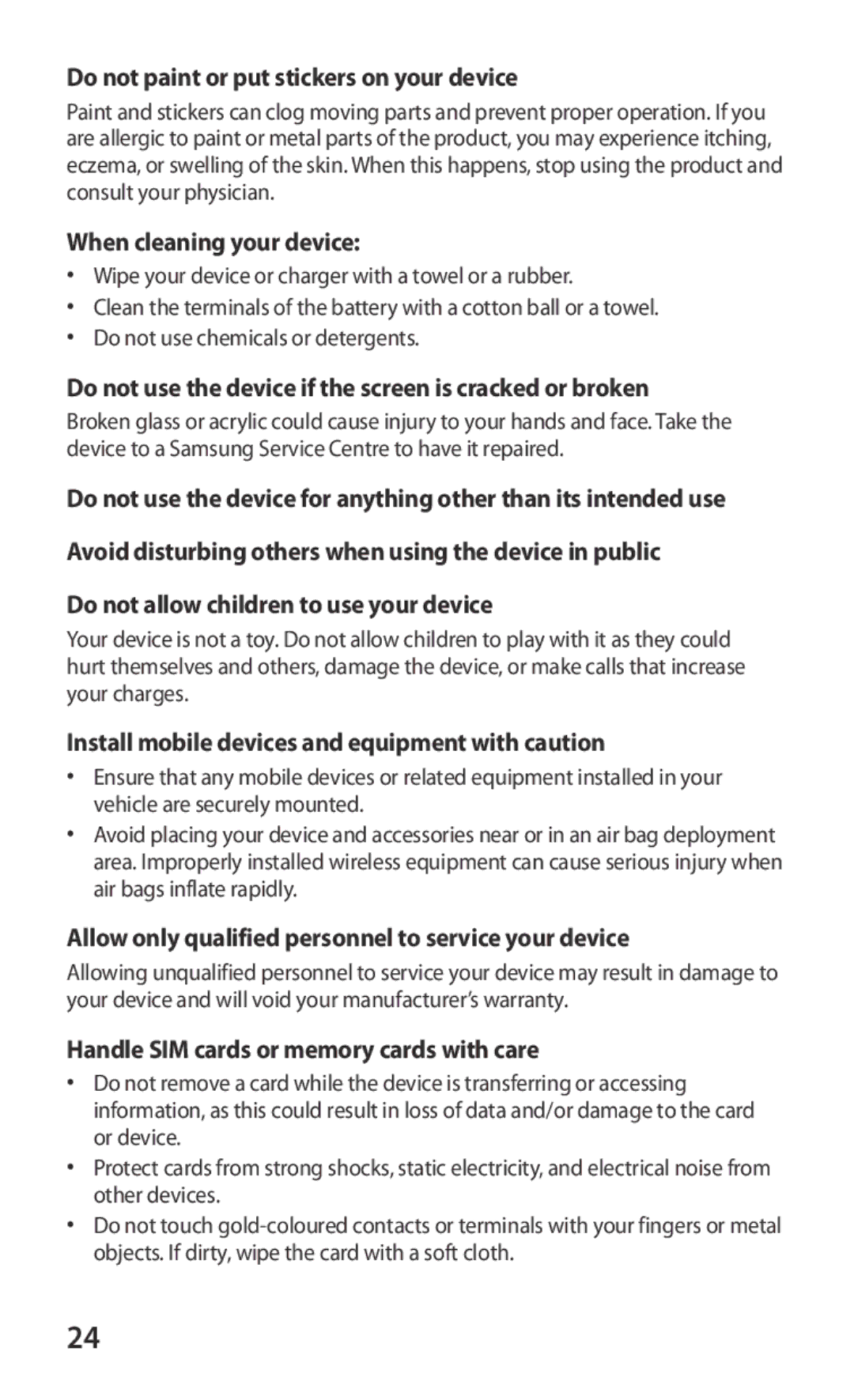 Samsung GT-S8600HKAMTL, GT-S8600HKAVD2 manual Do not paint or put stickers on your device, When cleaning your device 