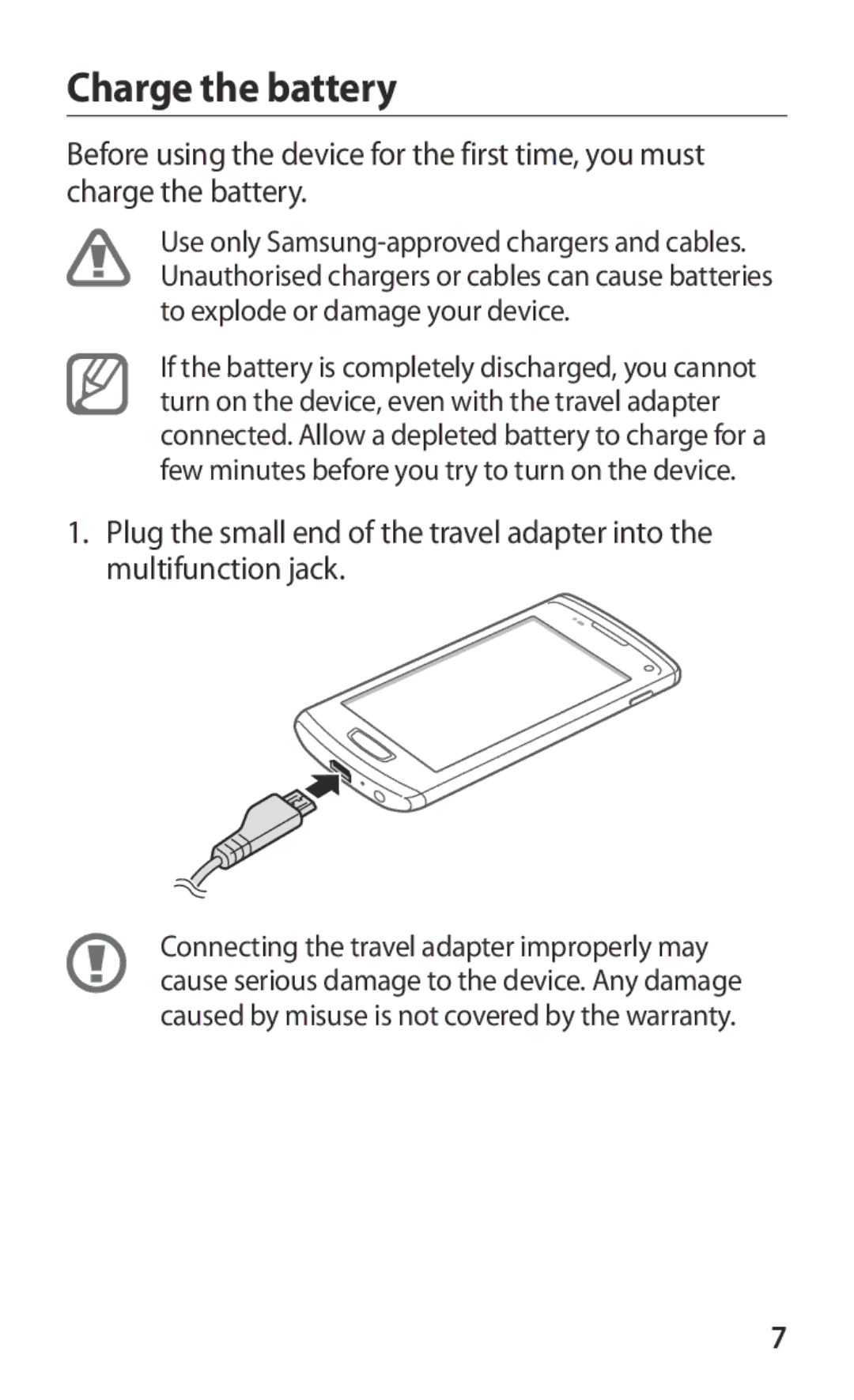 Samsung GT-S8600HKADBT, GT-S8600HKAVD2, GT-S8600HKAVIA, GT-S8600HKATPL, GT-S8600HKAEPL, GT-S8600HKAATO manual Charge the battery 