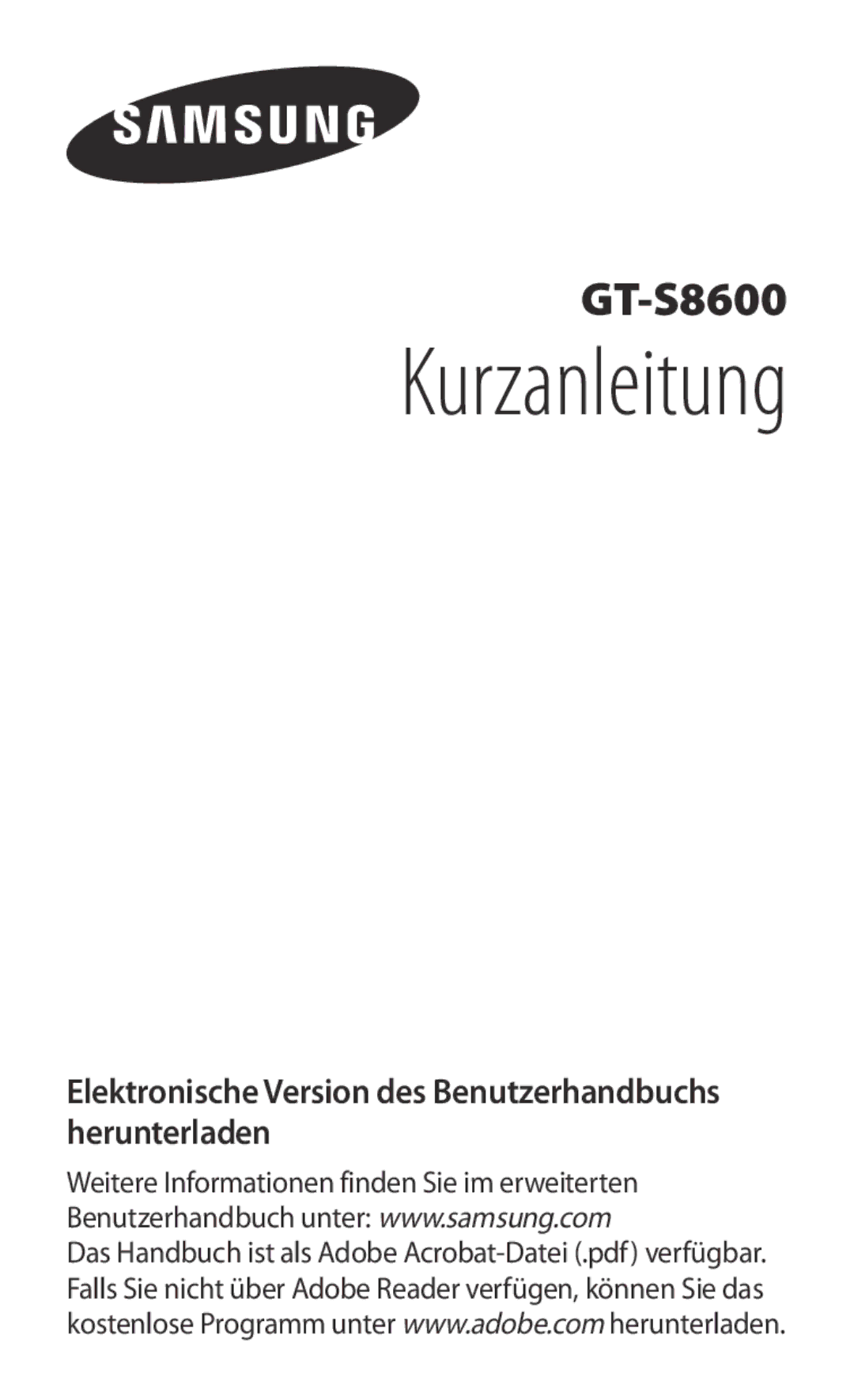 Samsung GT-S8600HKAVIA, GT-S8600HKAVD2, GT-S8600HKATPL, GT-S8600HKAEPL, GT-S8600HKAATO, GT-S8600HKAPRT, GT-S8600WSAPRT manual 