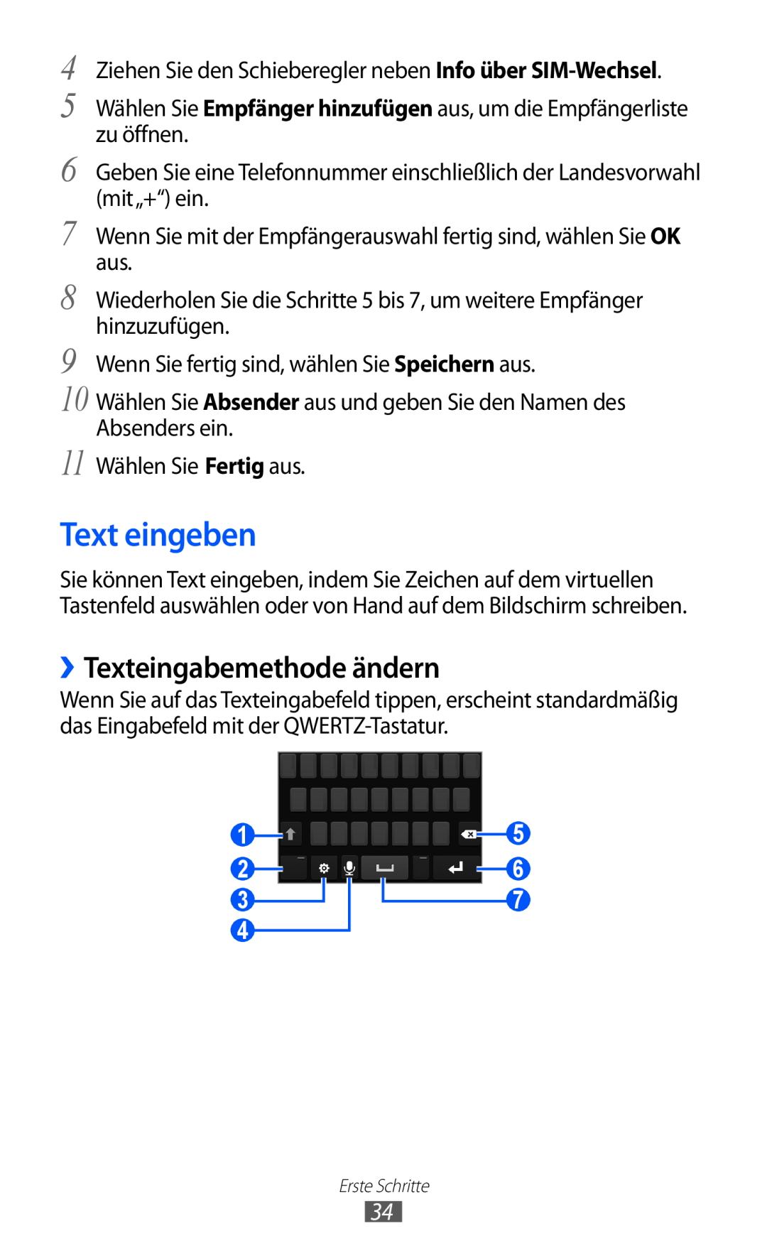 Samsung GT-S8600HKATUR, GT-S8600HKAVD2, GT-S8600HKAVIA, GT-S8600HKATPL manual Text eingeben, ››Texteingabemethode ändern 