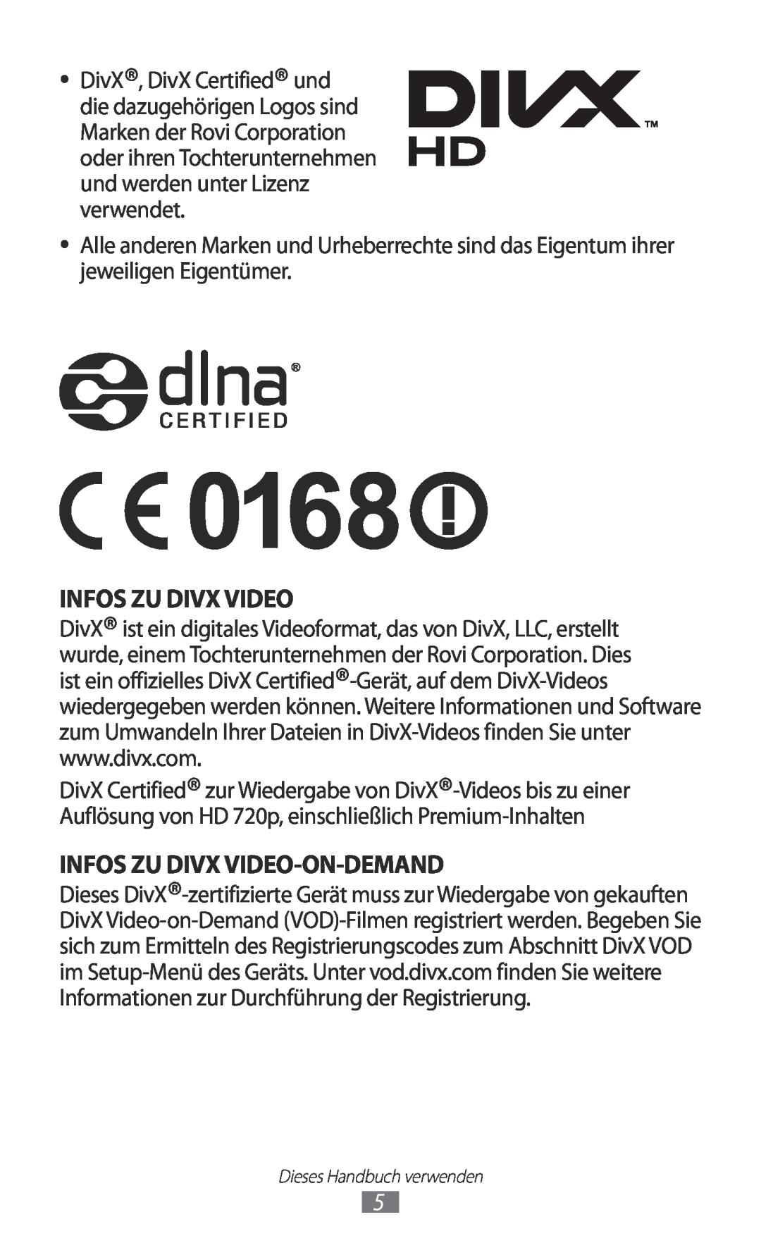 Samsung GT-S8600HKAPRT, GT-S8600HKAVD2, GT-S8600HKAVIA Infos Zu Divx Video-On-Demand, und werden unter Lizenz verwendet 