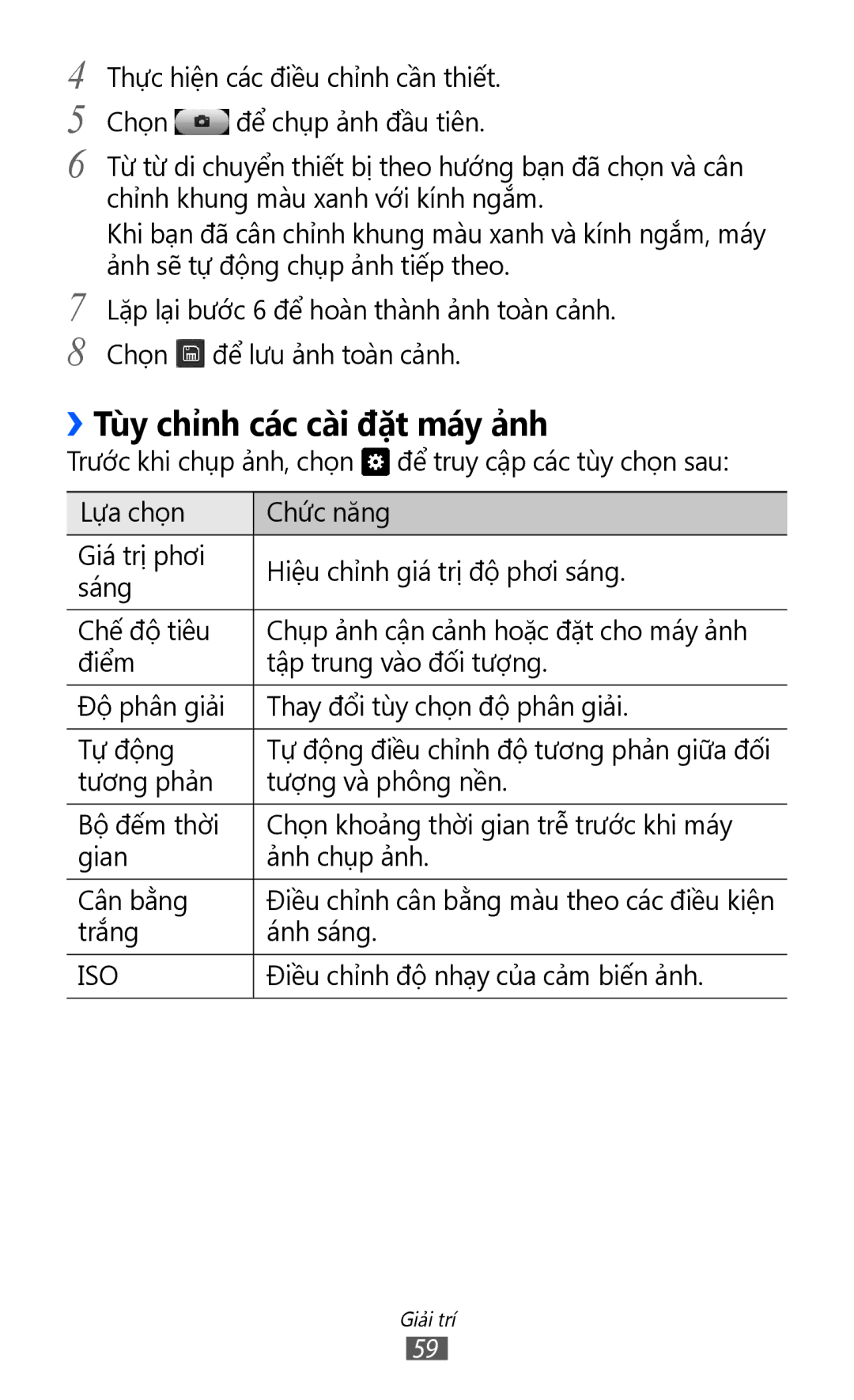 Samsung GT-S8600HKAXEV, GT-S8600HKAXXV manual ››Tùy chỉnh các cài đặt máy ả̉nh, Iso 