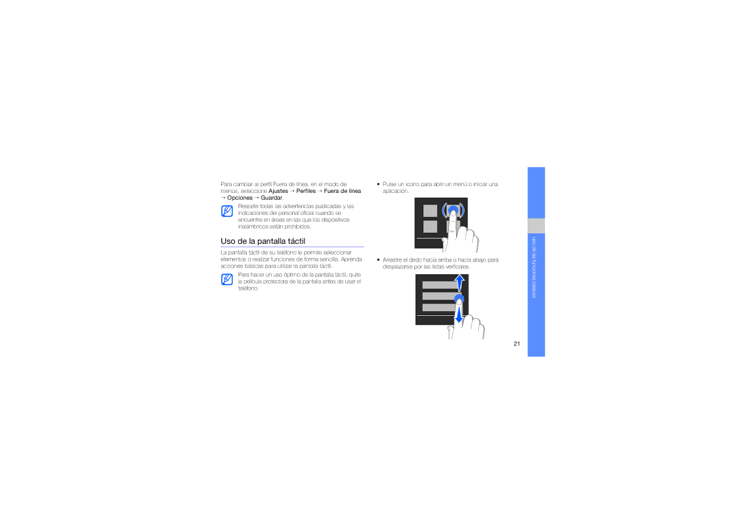 Samsung GT-S9110HKAFOP manual Uso de la pantalla táctil, → Opciones → Guardar 