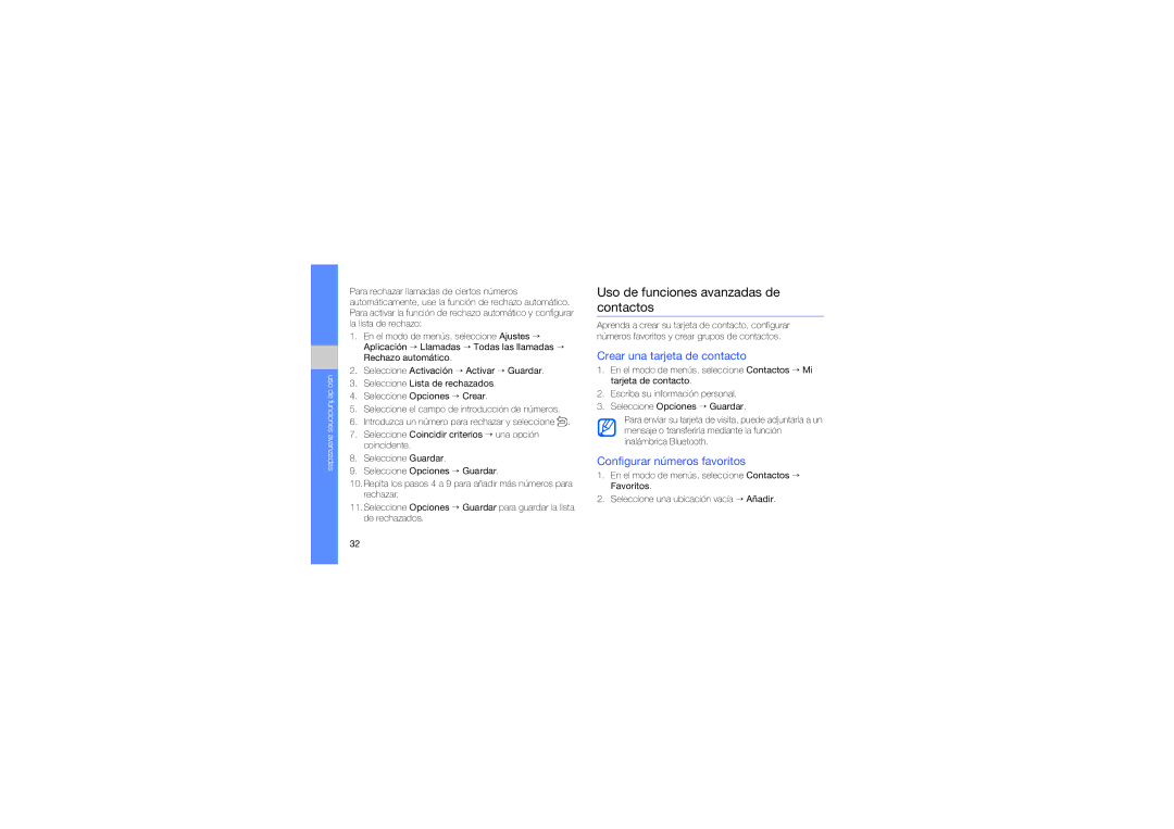 Samsung GT-S9110HKAFOP manual Uso de funciones avanzadas de contactos, Crear una tarjeta de contacto 