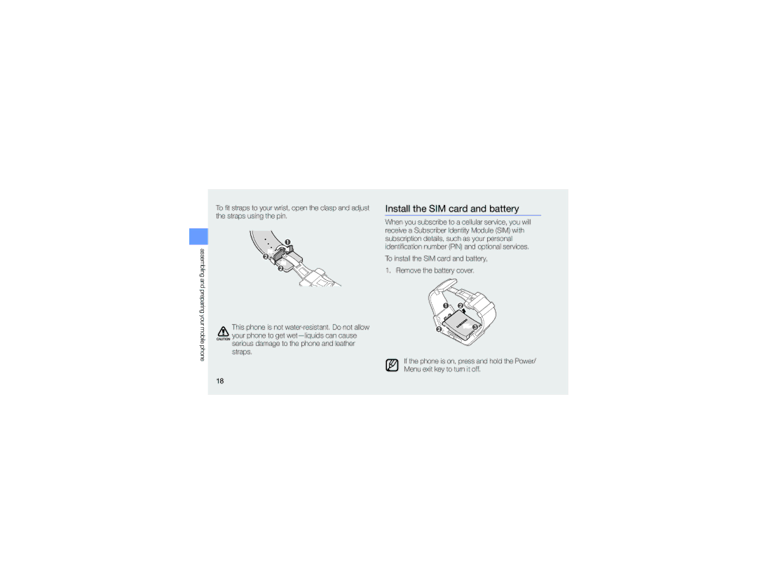 Samsung GT-S9110HKAFOP, GT-S9110HKAXEF manual Install the SIM card and battery 