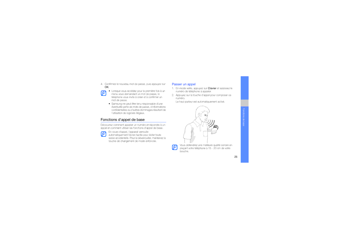 Samsung GT-S9110HKAXEF manual Fonctions dappel de base, Passer un appel 