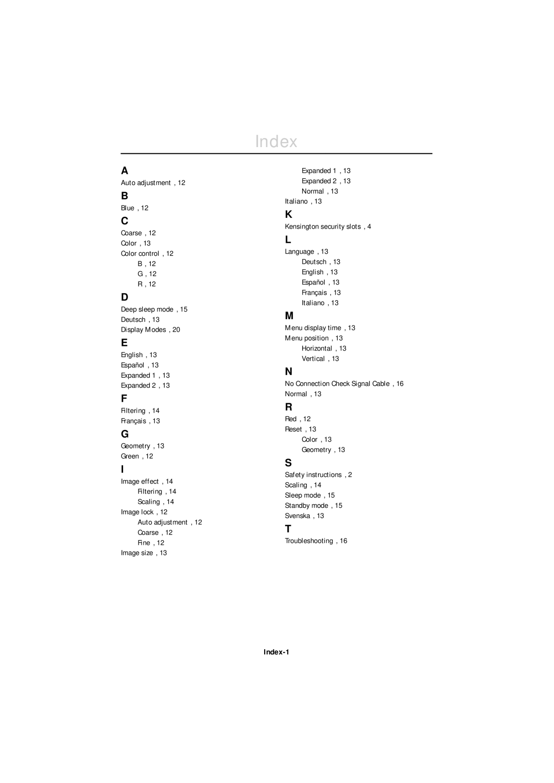 Samsung GT18MSSN/EDC, GT18MSSB/EDC, GR18MSSSN/EDC manual Index-1 