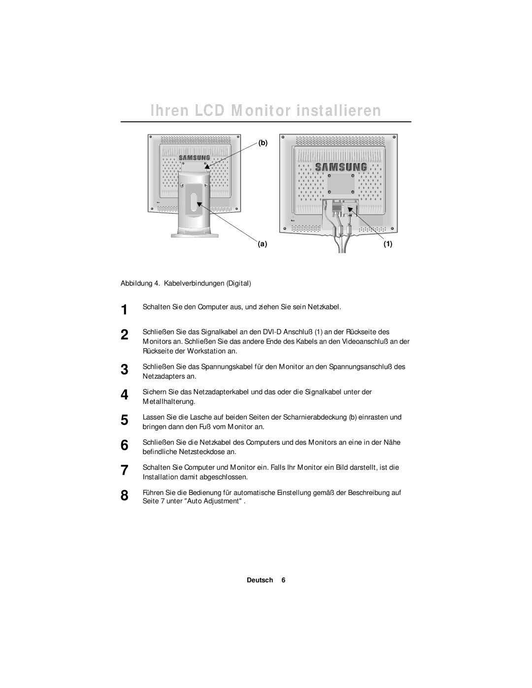 Samsung GT18MSSN/EDC, GT18MSSB/EDC, GR18MSSSN/EDC manual Ihren LCD Monitor installieren 