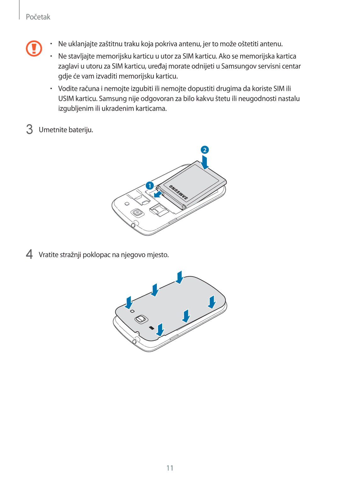 Samsung GT2I8262MBATRA, GT2I8262CWATRA, GT-I8262MBATRA, GT-I8262CWATRA manual Početak 