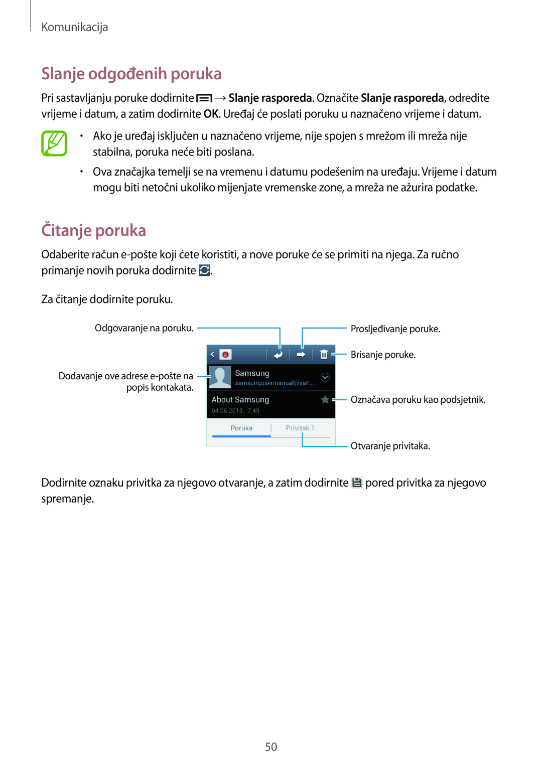 Samsung GT-I8262CWATRA, GT2I8262CWATRA, GT-I8262MBATRA, GT2I8262MBATRA manual Čitanje poruka 