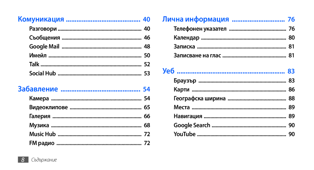 Samsung GT2I9001HKDGBL, GT2I9001RWDGBL, GT2I9001UWDGBL, GT-I9001HKDGBL, GT-I9001UWDGBL manual Комуникация Лична информация 