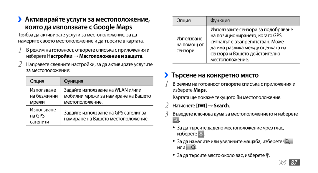 Samsung GT2I9001HKDMTL, GT2I9001RWDGBL, GT2I9001UWDGBL, GT-I9001HKDGBL, GT-I9001UWDGBL manual ››Търсене на конкретно място 