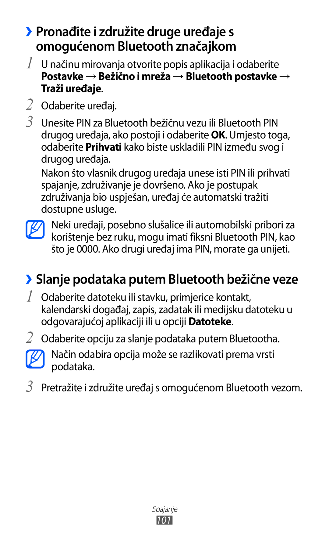 Samsung GT-I9070HKATRA, GT2I9070HKATRA, GT-I9070HKAMSR, GT-I9070HKACRO manual ››Slanje podataka putem Bluetooth bežične veze 