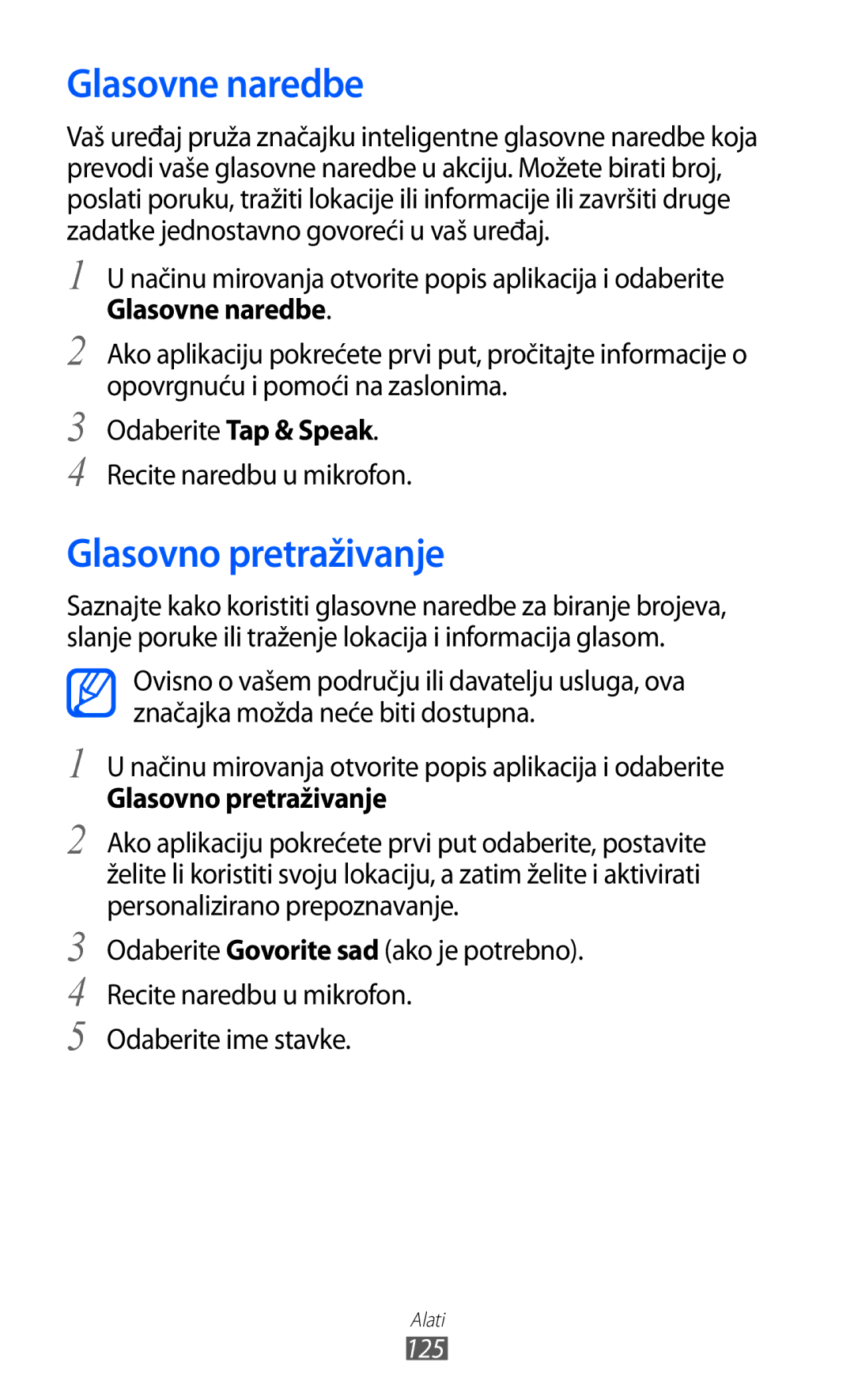 Samsung GT-I9070HKATRA, GT2I9070HKATRA, GT-I9070HKAMSR manual Glasovne naredbe, Glasovno pretraživanje, Odaberite ime stavke 