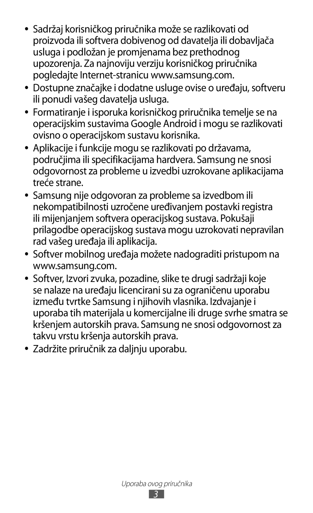 Samsung GT-I9070HKAVIP, GT2I9070HKATRA, GT-I9070HKAMSR, GT-I9070HKACRO, GT2I9070HKATWO Zadržite priručnik za daljnju uporabu 