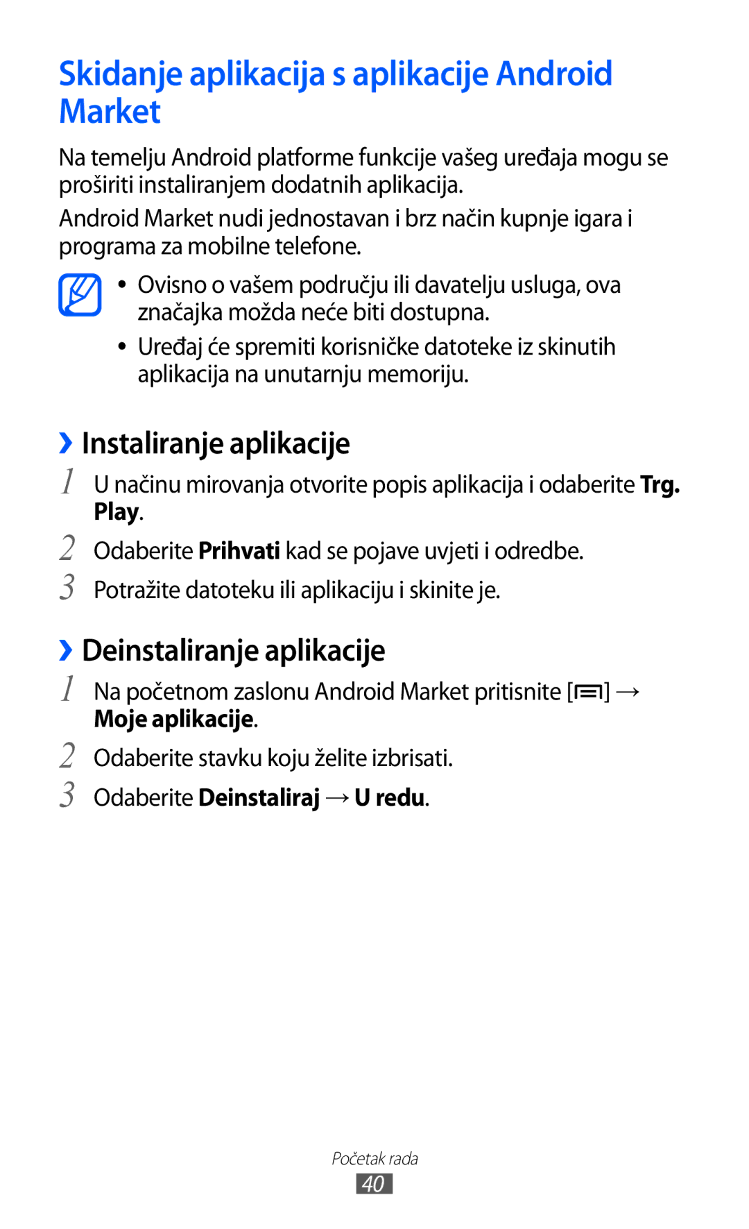Samsung GT2I9070HKATRA, GT-I9070HKAMSR manual Skidanje aplikacija s aplikacije Android Market, ››Instaliranje aplikacije 