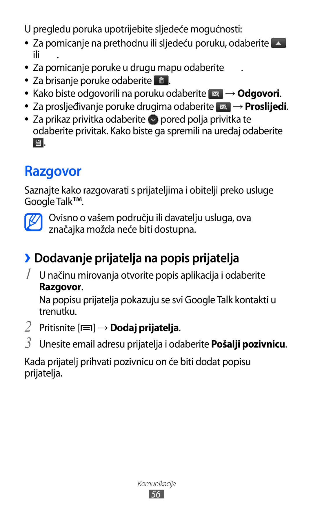 Samsung GT2I9070HKATRA, GT-I9070HKAMSR Razgovor, ››Dodavanje prijatelja na popis prijatelja, Pritisnite → Dodaj prijatelja 