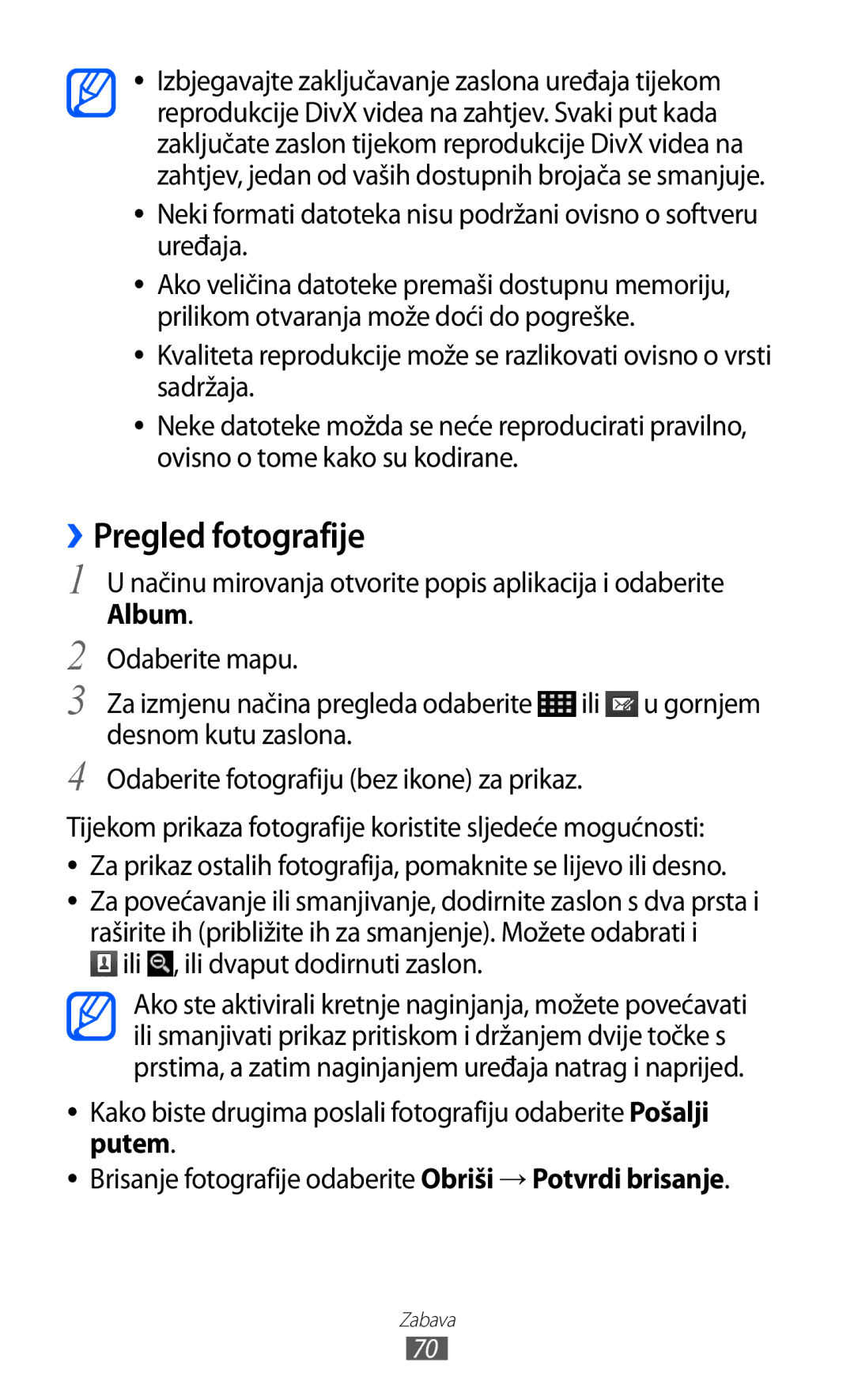 Samsung GT2I9070HKAVIP, GT2I9070HKATRA, GT-I9070HKAMSR manual ››Pregled fotografije, Album, Ili , ili dvaput dodirnuti zaslon 