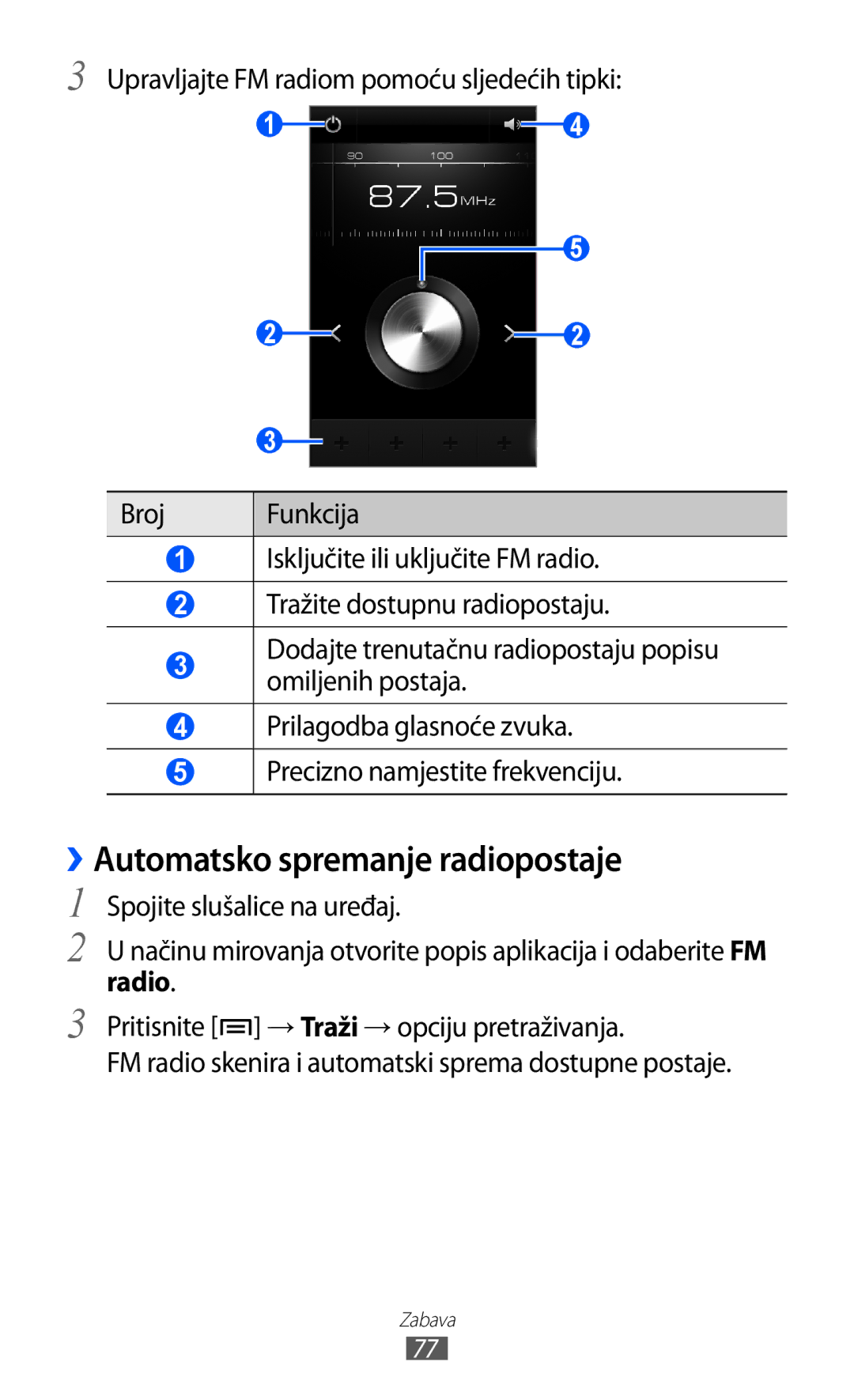 Samsung GT-I9070HKATRA, GT2I9070HKATRA, GT-I9070HKAMSR, GT-I9070HKACRO manual ››Automatsko spremanje radiopostaje, Radio 