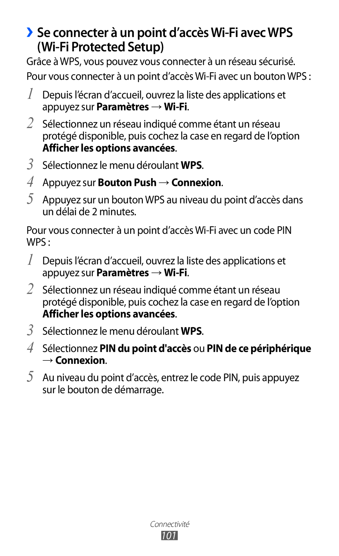 Samsung GT2I9100RWAMTL, GT2I9100OIAMTL, GT-I9100LKAROM, GT-I9100OIAMTL manual Appuyez sur Bouton Push → Connexion, 101 