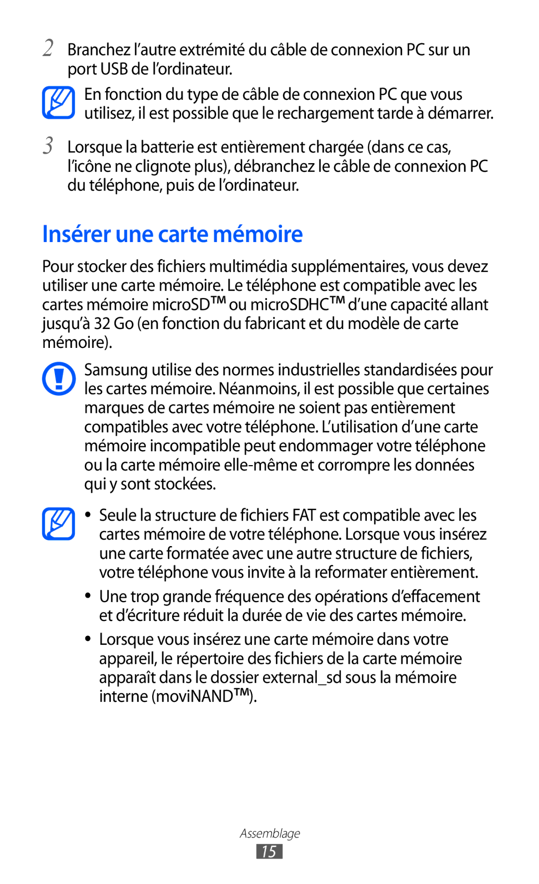 Samsung GT-I9100LKAROM, GT2I9100OIAMTL, GT-I9100OIAMTL, GT2I9100RWAMTL, GT-I9100RWAGBL manual Insérer une carte mémoire 