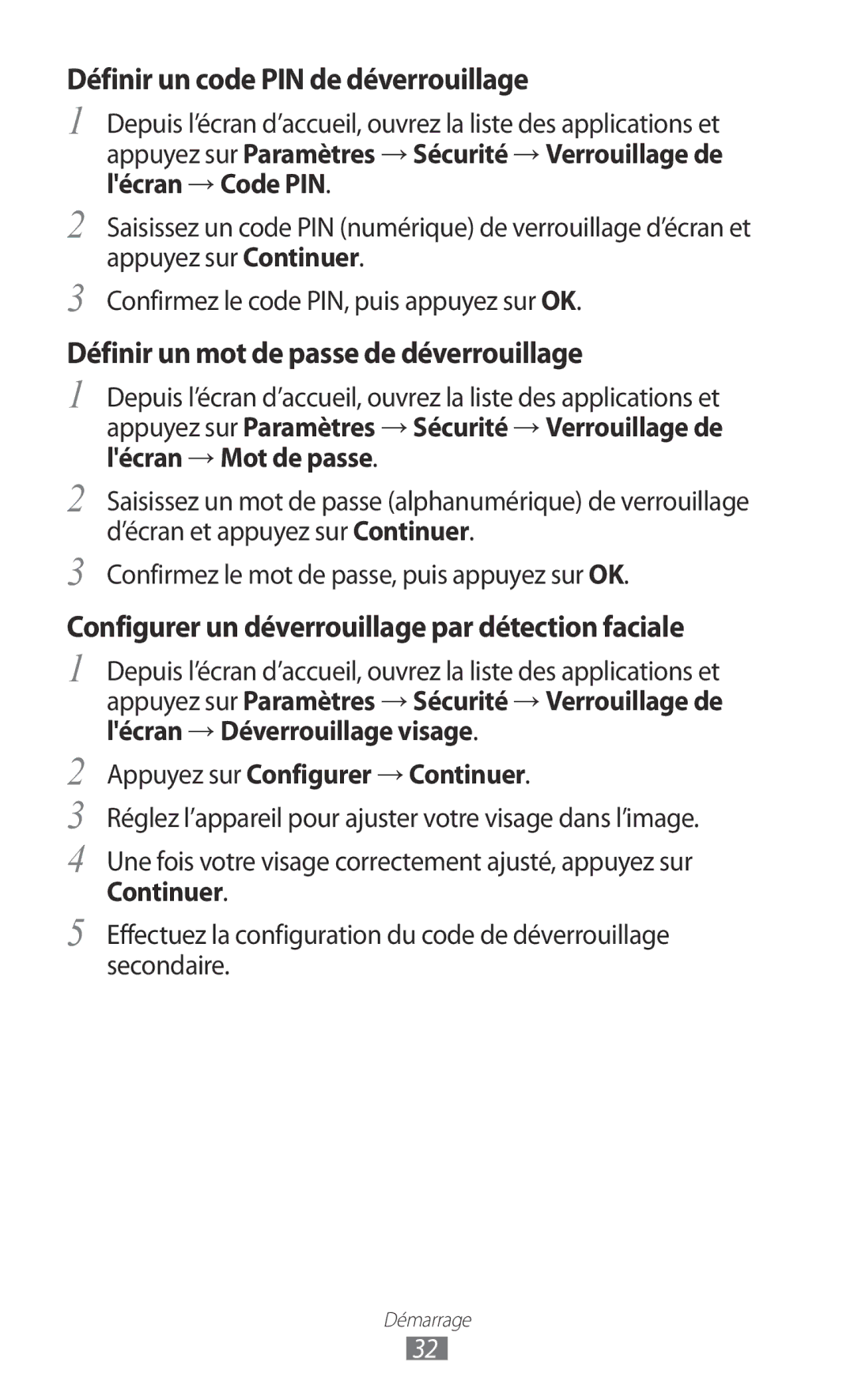 Samsung GT-I9100RWAGBL, GT2I9100OIAMTL manual Définir un code PIN de déverrouillage, Appuyez sur Configurer → Continuer 