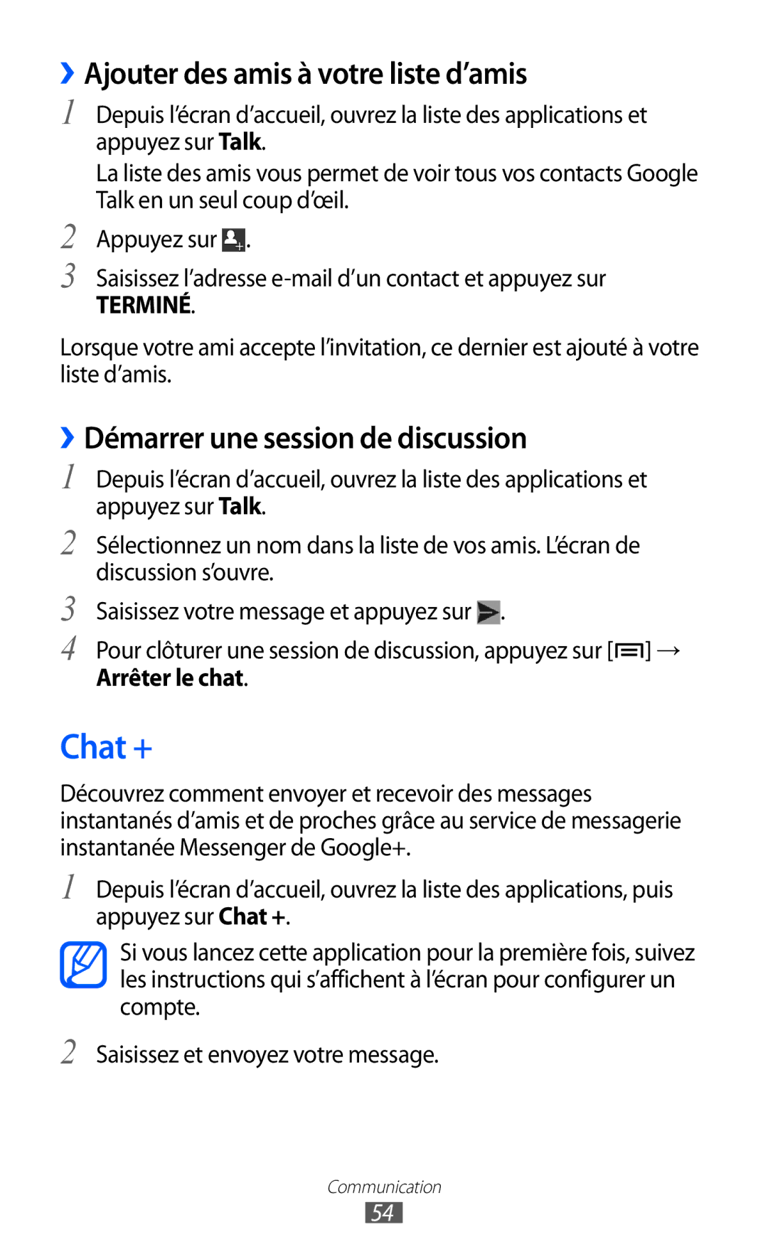 Samsung GT2I9100LKAVVT manual Chat +, ››Ajouter des amis à votre liste d’amis, ››Démarrer une session de discussion 