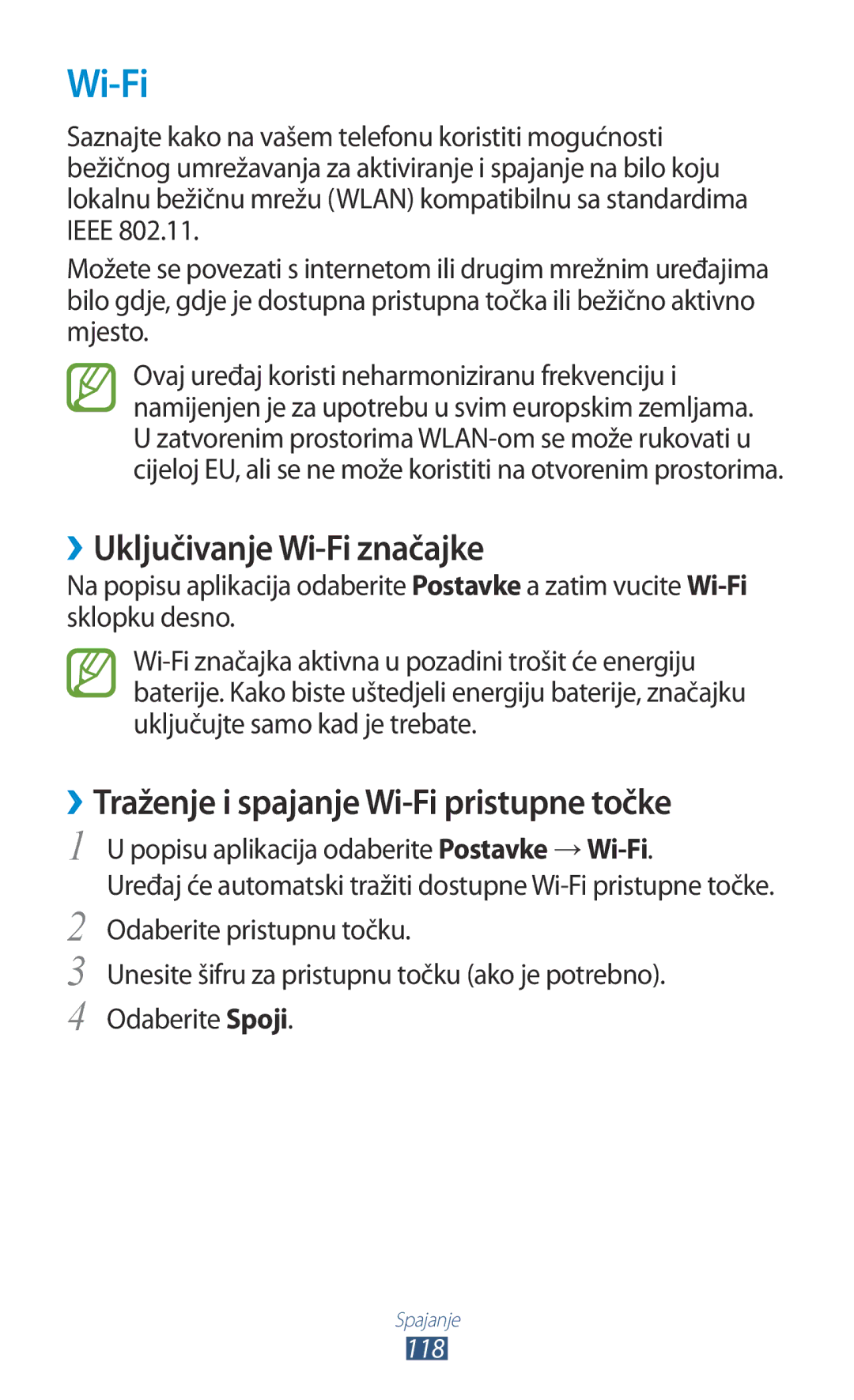 Samsung GT-I9300TADMBM, GT2I9300RWDVIP ››Uključivanje Wi-Fi značajke, ››Traženje i spajanje Wi-Fi pristupne točke, 118 