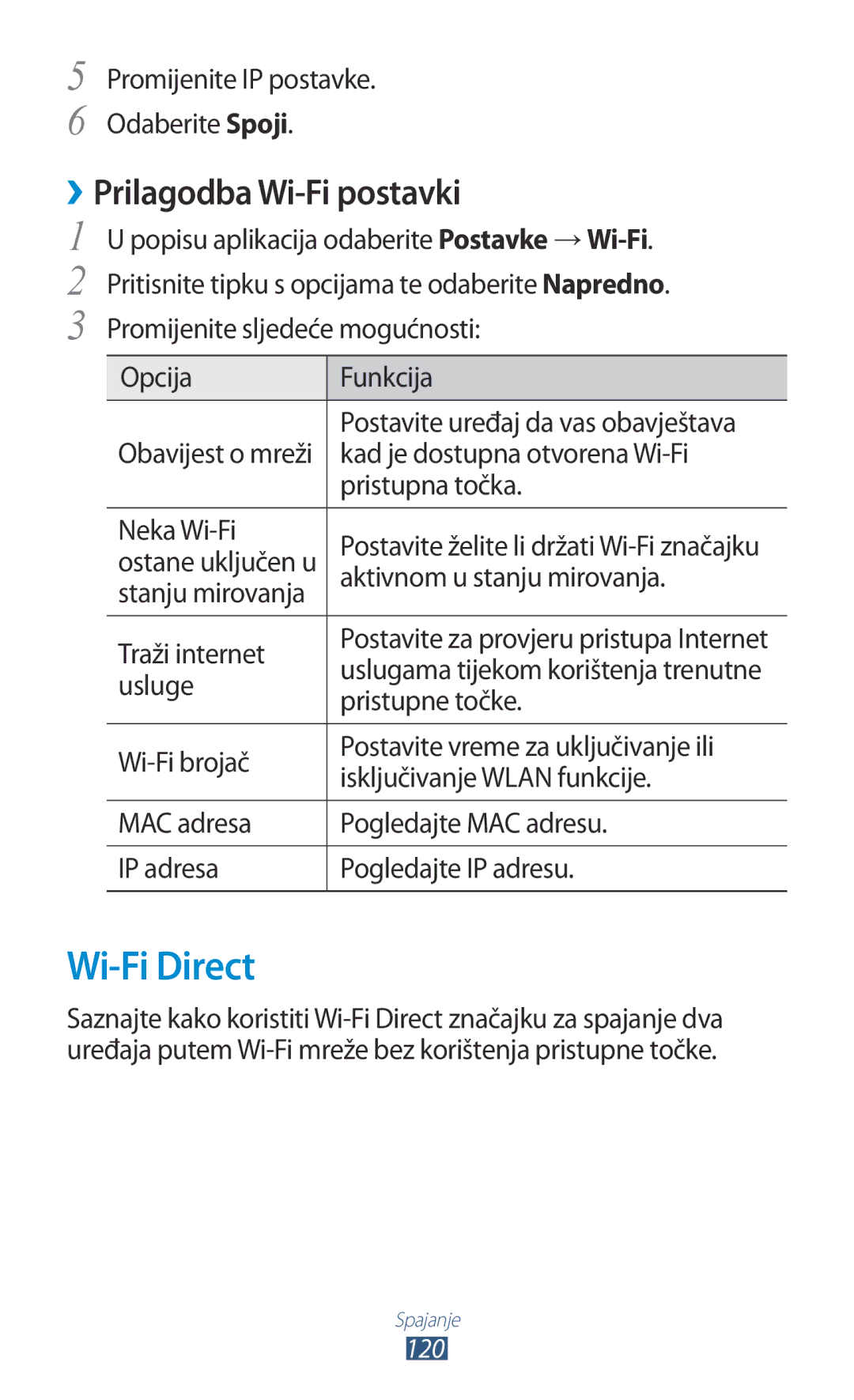 Samsung GT2I9300RWAVIP, GT2I9300RWDVIP, GT-I9300TADMBM, GT-I9300RWDSEE manual Wi-Fi Direct, ››Prilagodba Wi-Fi postavki 