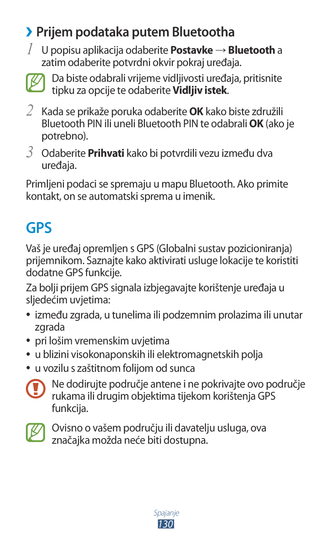 Samsung GT-I9300MBAVIP, GT2I9300RWDVIP, GT-I9300TADMBM, GT-I9300RWDSEE manual ››Prijem podataka putem Bluetootha, 130 