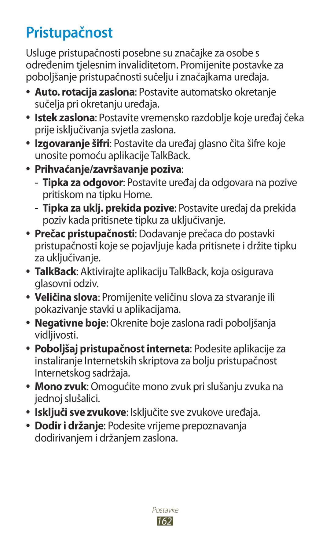 Samsung GT2I9300RWDCRO, GT2I9300RWDVIP, GT-I9300TADMBM, GT-I9300RWDSEE Pristupačnost, Prihvaćanje/završavanje poziva, 162 