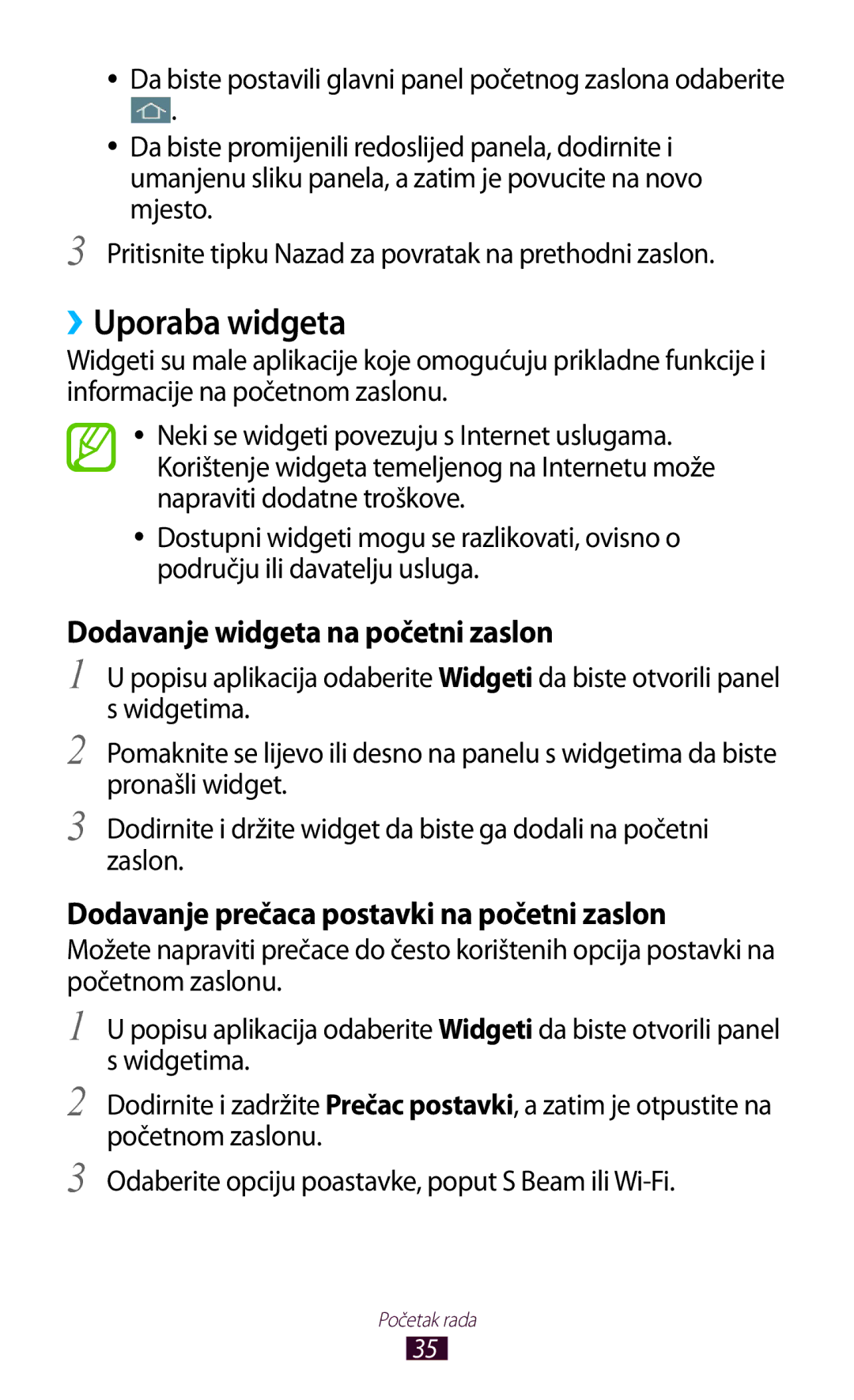 Samsung GT-I9300OKDTWO, GT2I9300RWDVIP, GT-I9300TADMBM manual ››Uporaba widgeta, Dodavanje widgeta na početni zaslon 