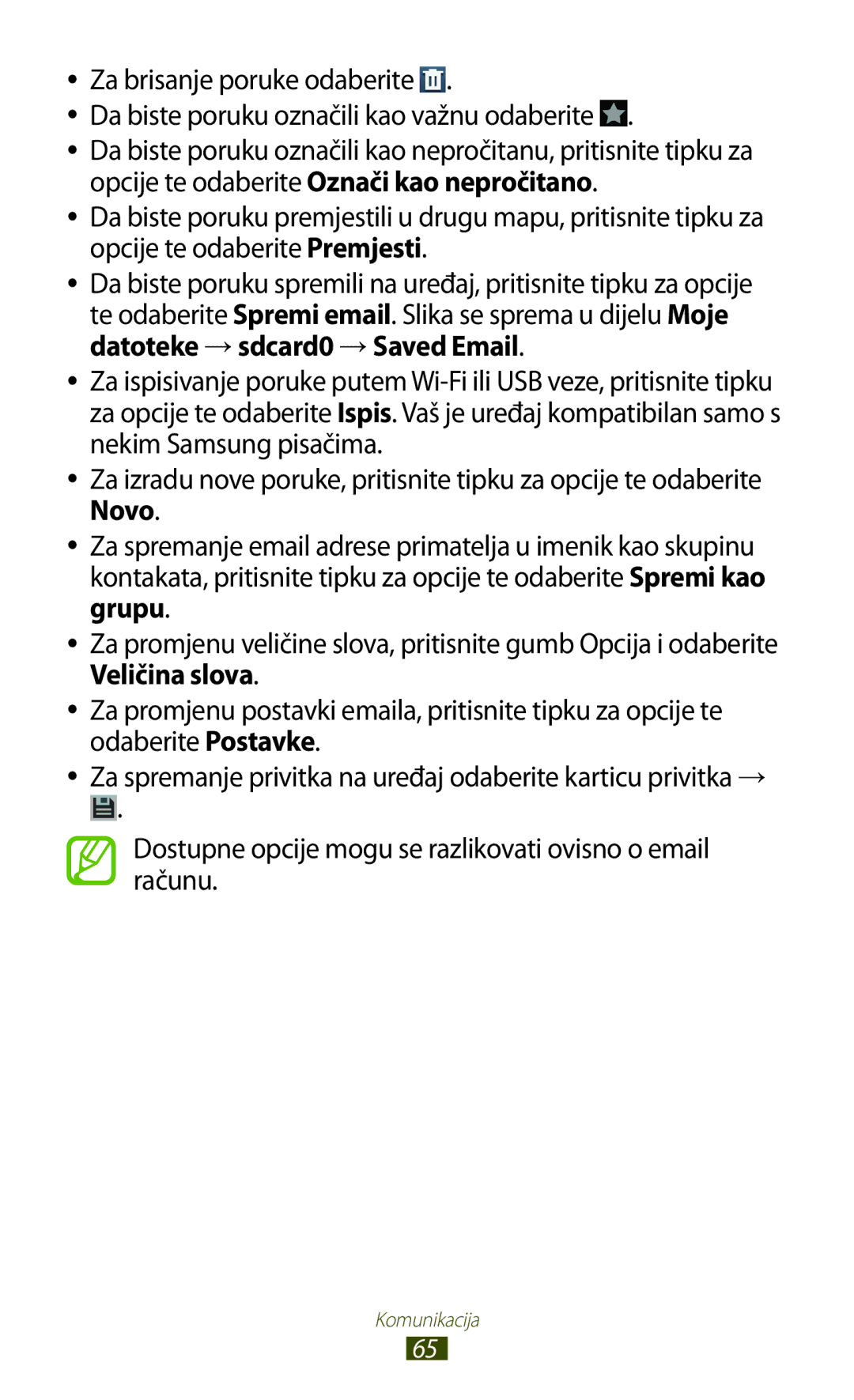 Samsung GT2I9300RWDTRA, GT2I9300RWDVIP, GT-I9300TADMBM manual Dostupne opcije mogu se razlikovati ovisno o email računu 