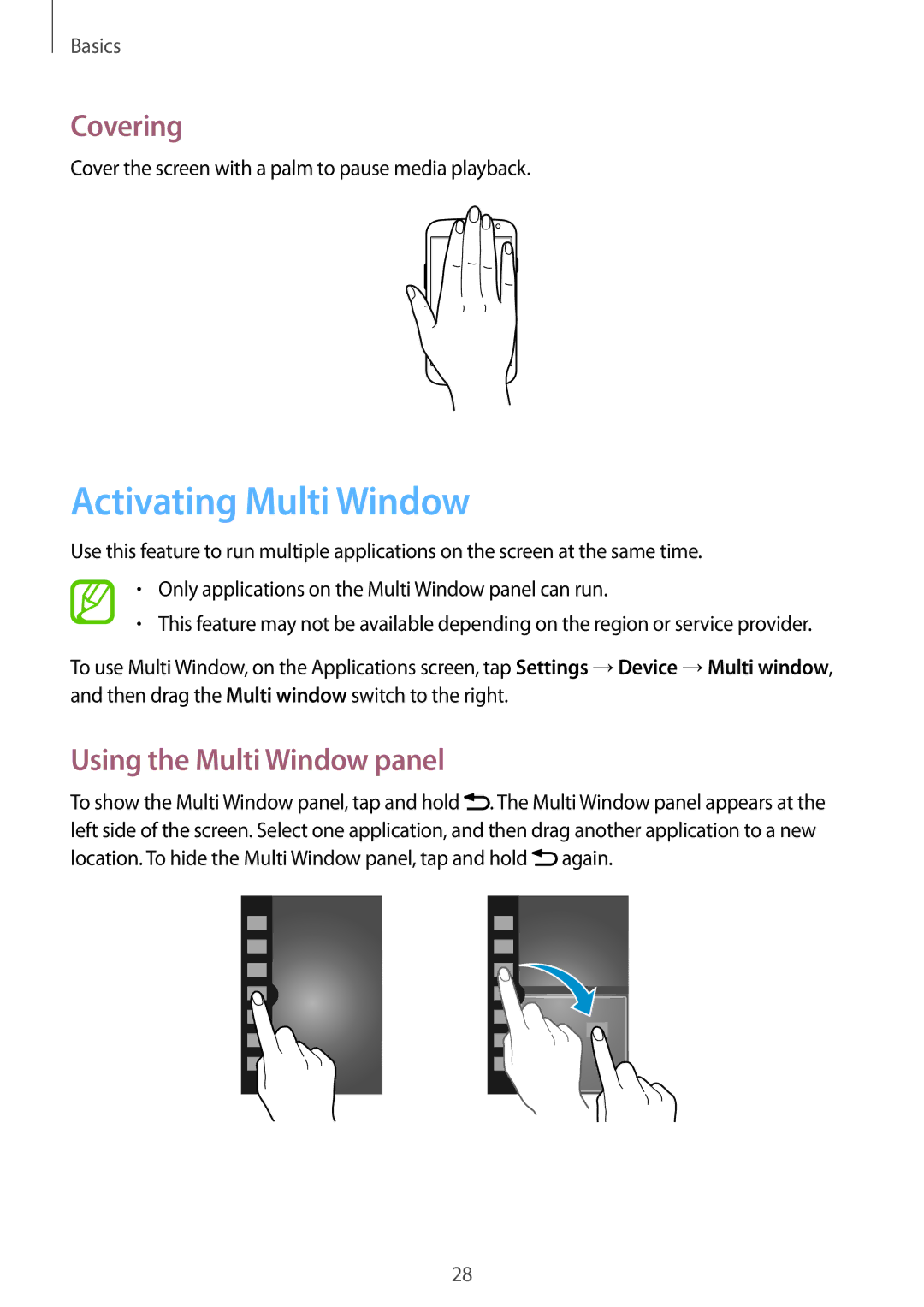 Samsung GT-I9301OKIDRE, GT2I9301MBIDBT, GT-I9301MBZXEO manual Activating Multi Window, Covering, Using the Multi Window panel 