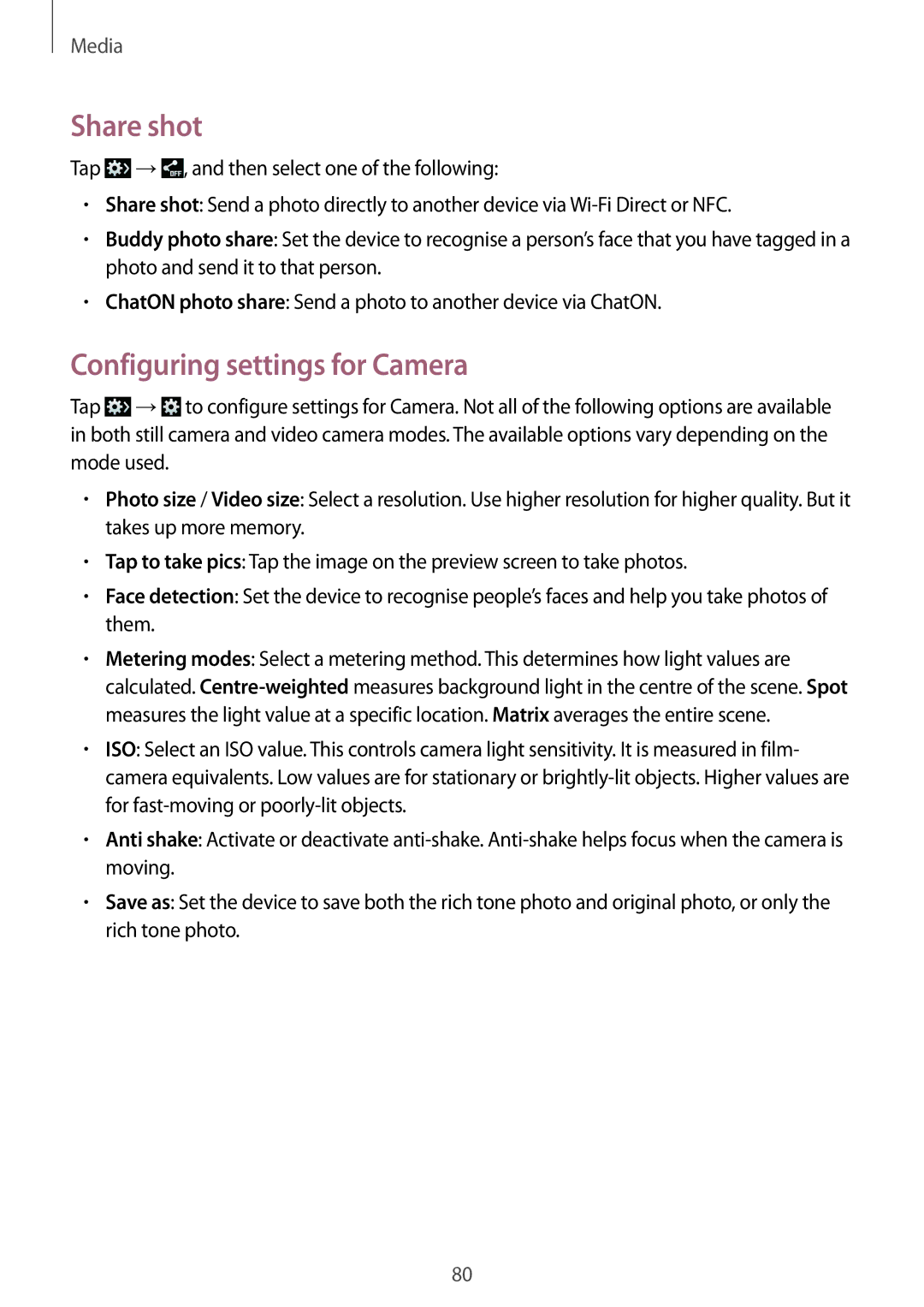 Samsung GT-I9301MBIWTL, GT2I9301MBIDBT, GT-I9301MBZXEO, GT-I9301MBZSEB manual Share shot, Configuring settings for Camera 