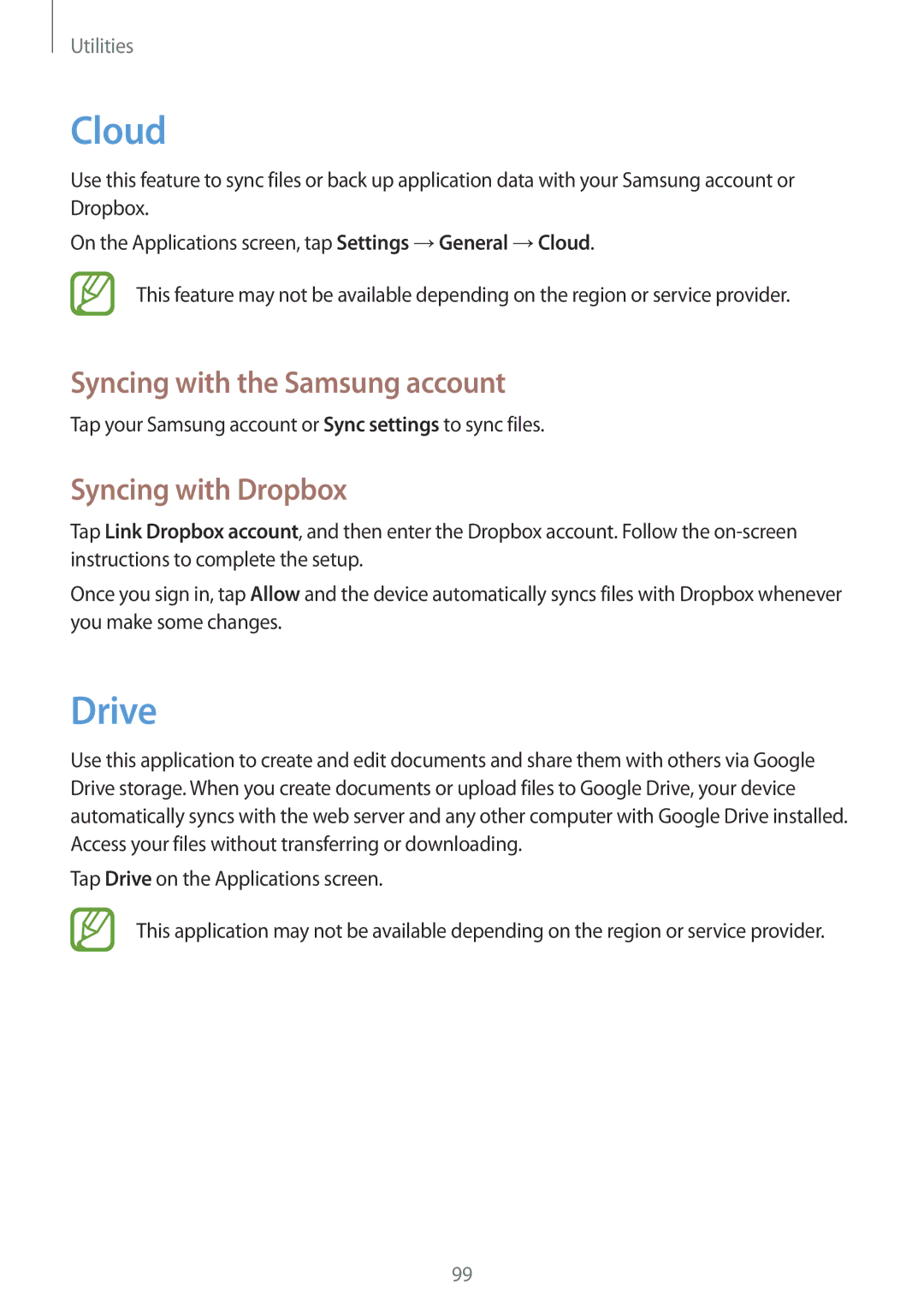 Samsung GT-I9301OKIMID, GT2I9301MBIDBT, GT-I9301MBZXEO Cloud, Drive, Syncing with the Samsung account, Syncing with Dropbox 