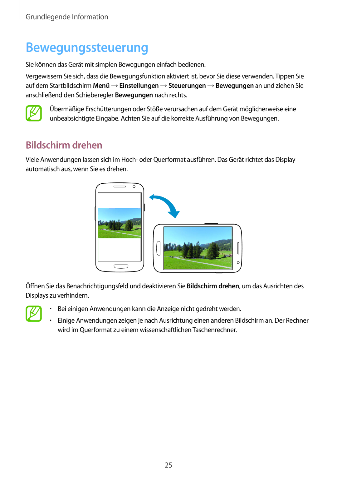 Samsung GT-I9301RWIEUR, GT2I9301MBIDBT, GT-I9301MBZXEO, GT-I9301MBZSEB, GT-I9301MBIDTM Bewegungssteuerung, Bildschirm drehen 