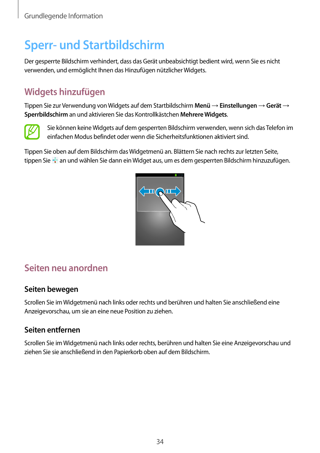 Samsung GT2I9301MBIDTM, GT2I9301MBIDBT, GT-I9301MBZXEO, GT-I9301MBZSEB manual Sperr- und Startbildschirm, Widgets hinzufügen 