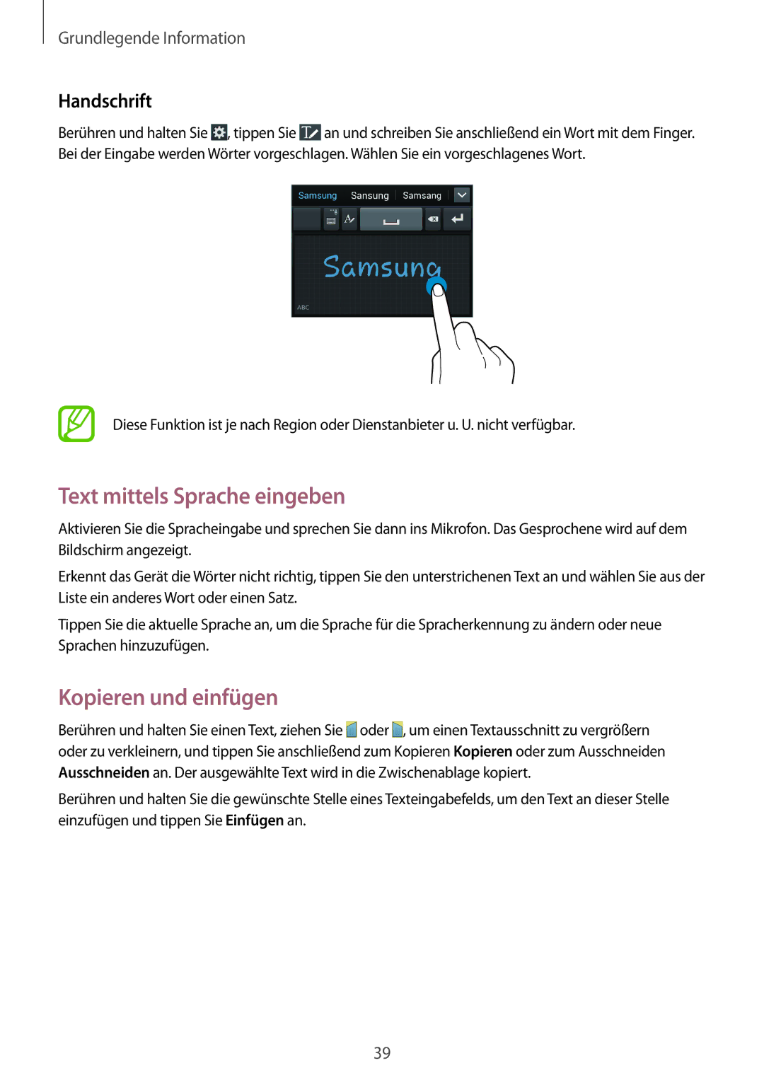 Samsung GT-I9301MBZDBT, GT2I9301MBIDBT, GT-I9301MBZXEO Text mittels Sprache eingeben, Kopieren und einfügen, Handschrift 